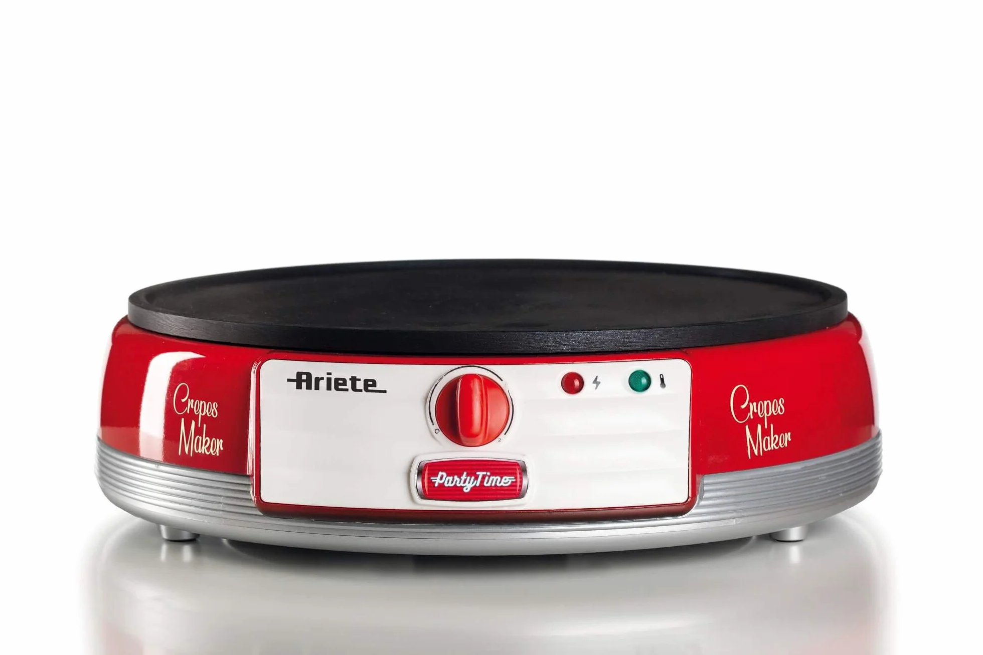 Ariete 202, Crepes Maker Party Time, plancha para crepes antiadherente, 2 espátulas de madera, recetario, 1000 W, rojo