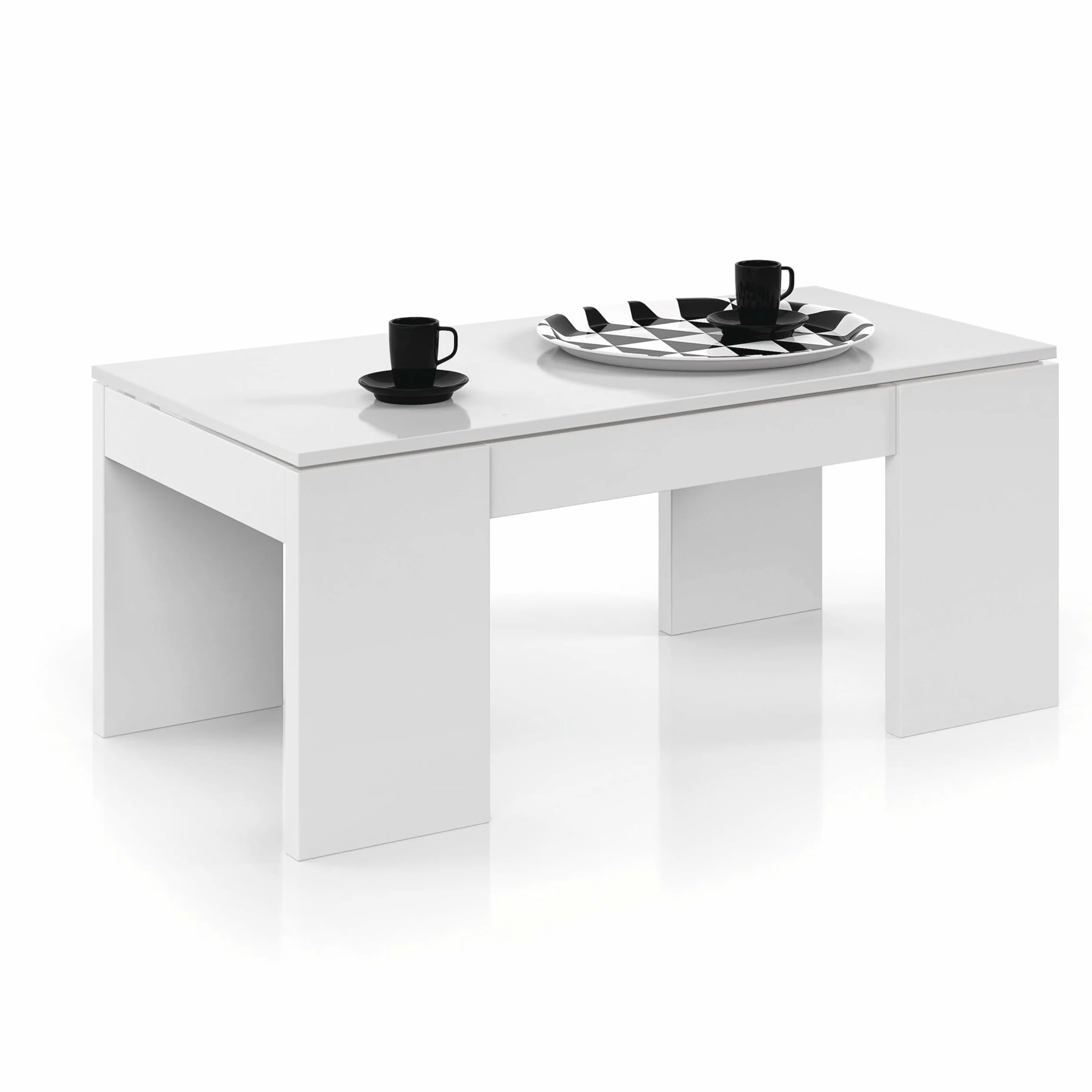 Miroytengo Mesa de Centro salón Comedor elevable Kendra Blanco Brillo 43x100x50 cm