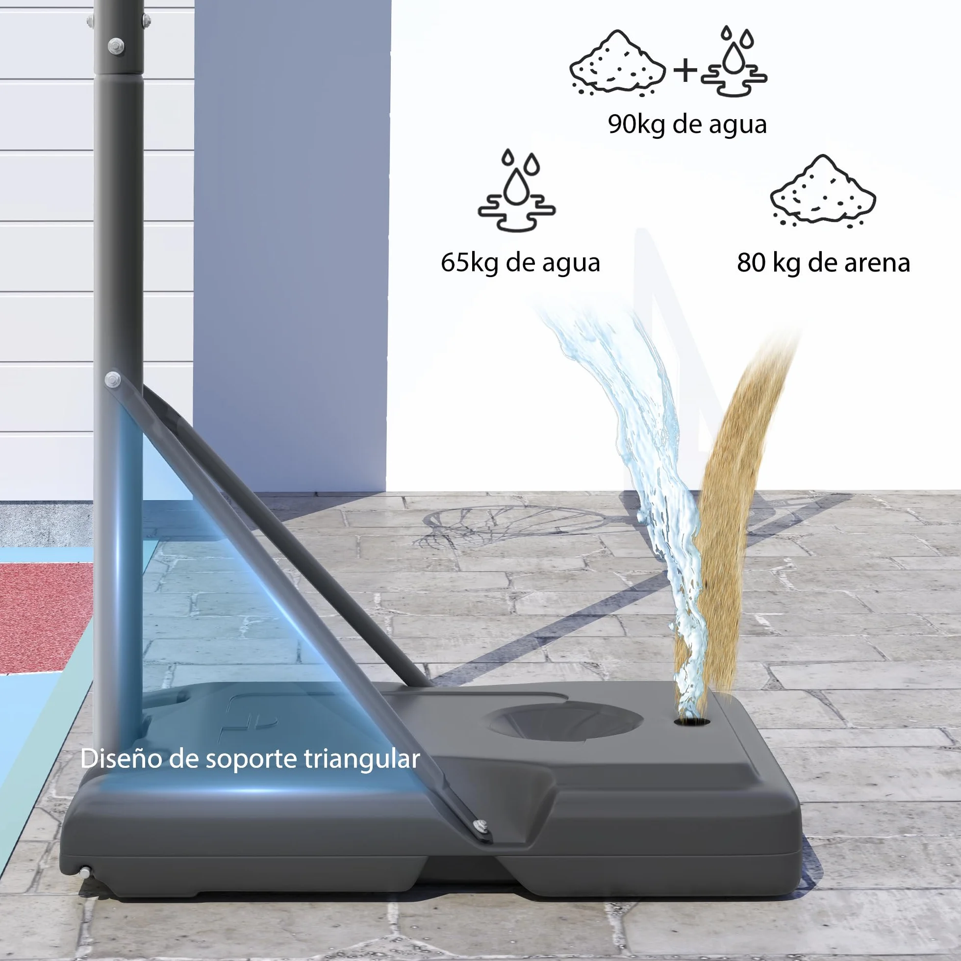 HOMCOM Canasta de Baloncesto Exterior Altura Ajustable 220-365 cm Aro Portátil con Soporte Base Rellenable Negro