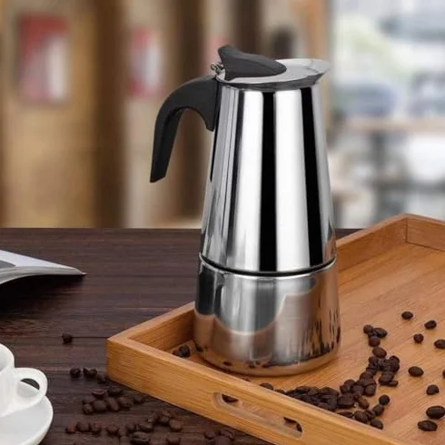 Cafetera Moka de acero inoxidable, cafetera de estufa, apta para placa de inducción, cafetera italiana de 300 ml