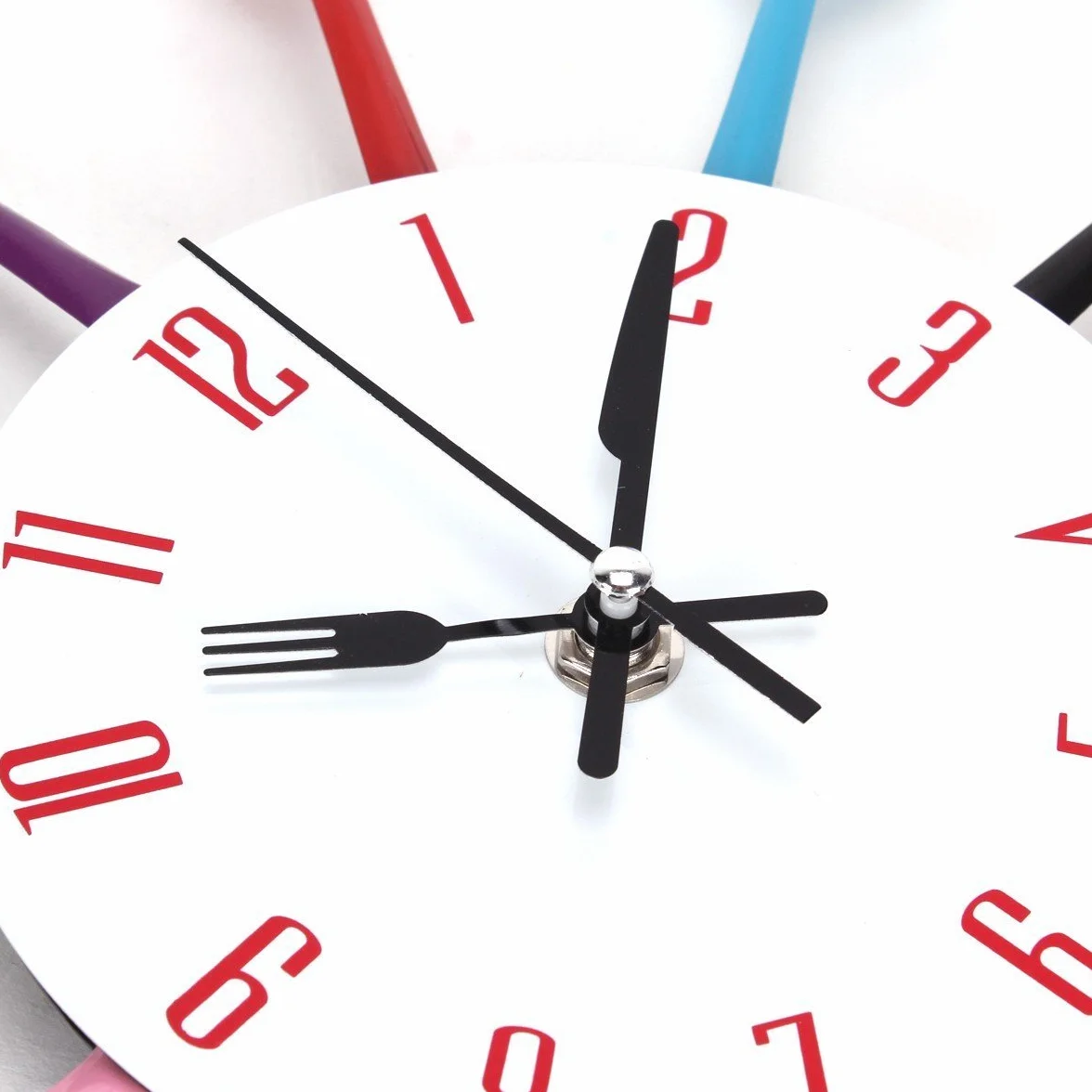 Reloj de cocina efecto espejo con diseño de cuchara, tenedor, cubertería, adhesivo extraible en 3D para decoración del hogar