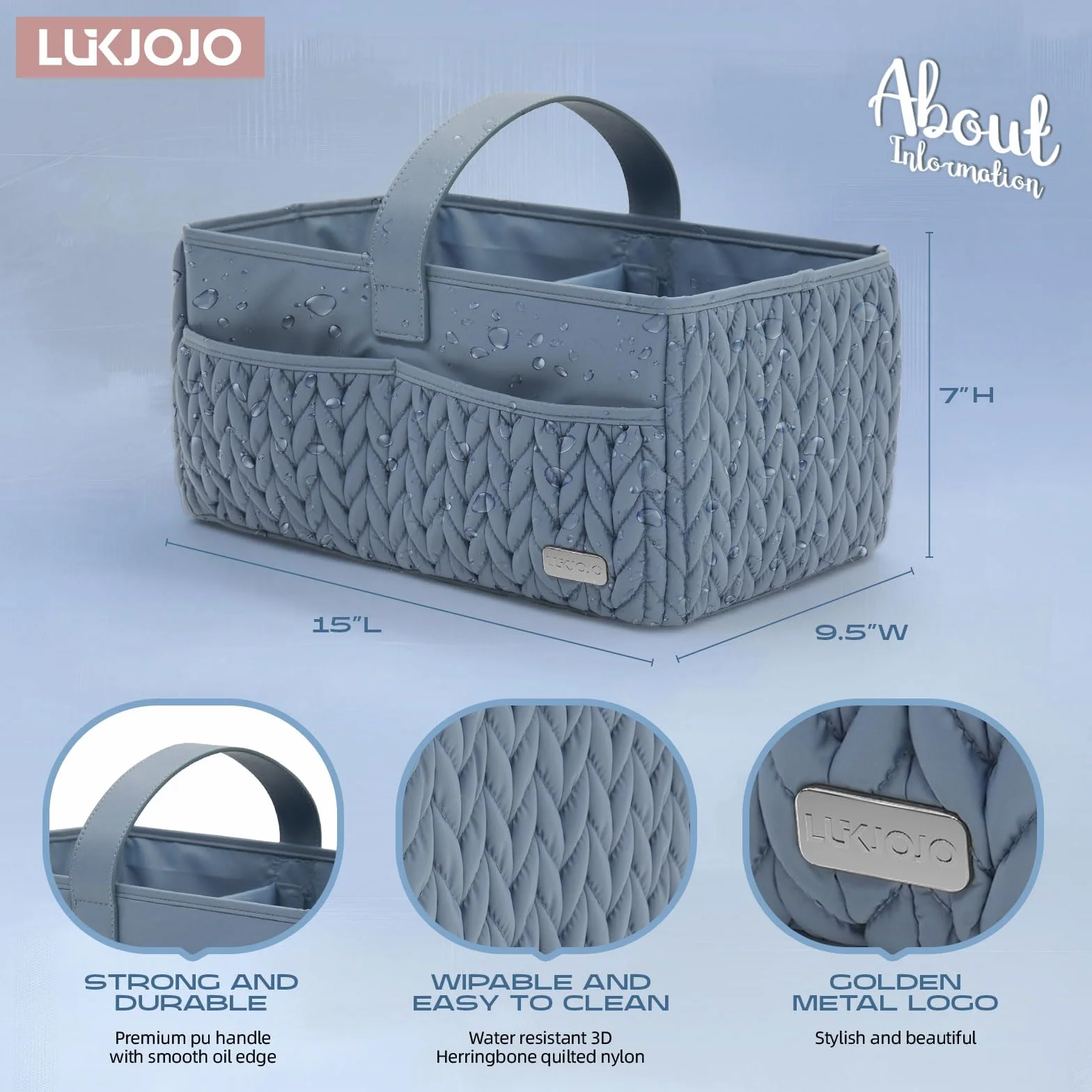 Organizador de pañales cesta almacenamiento portátil para recién nacidos baby shower azul ceniza