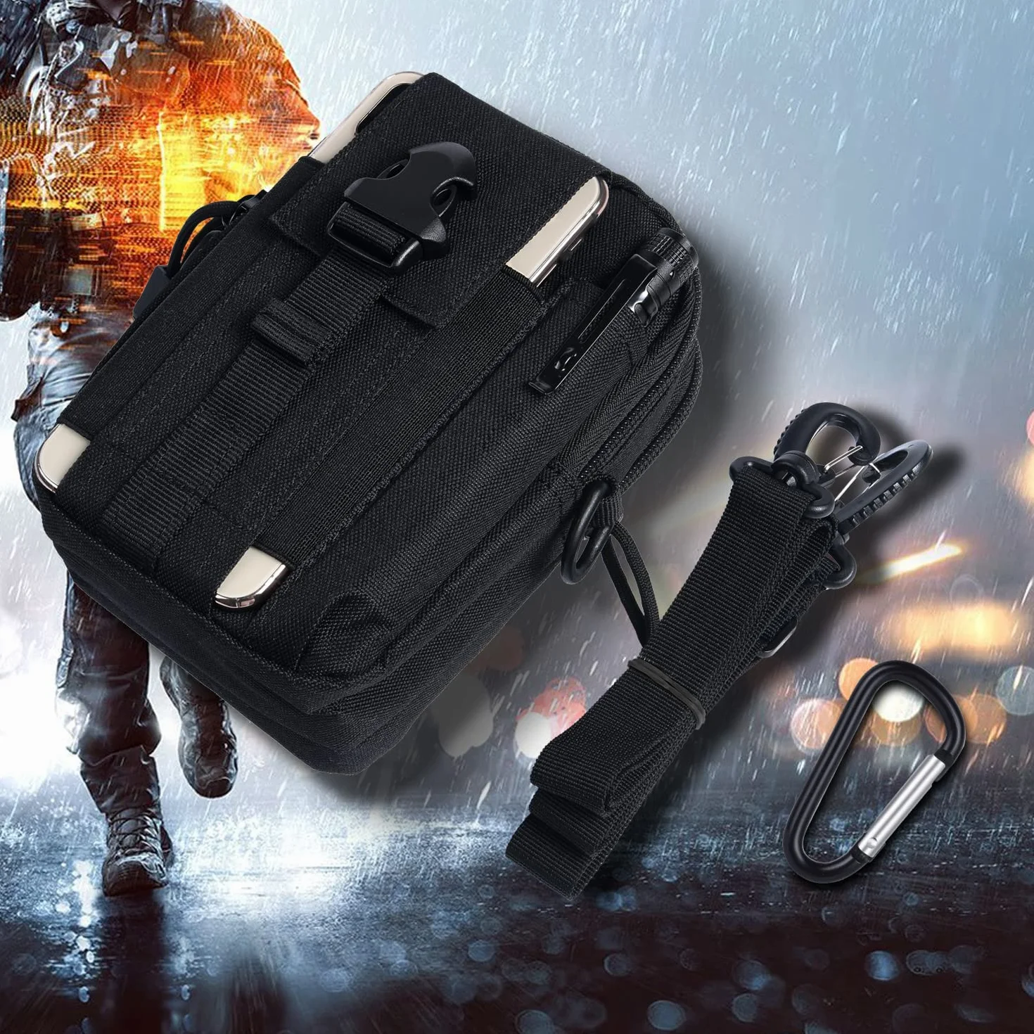 Bolsa Cintura Táctica 1000D Nylon Compacta Multiusos para Herramientas Pequeñas y Teléfono Móvil