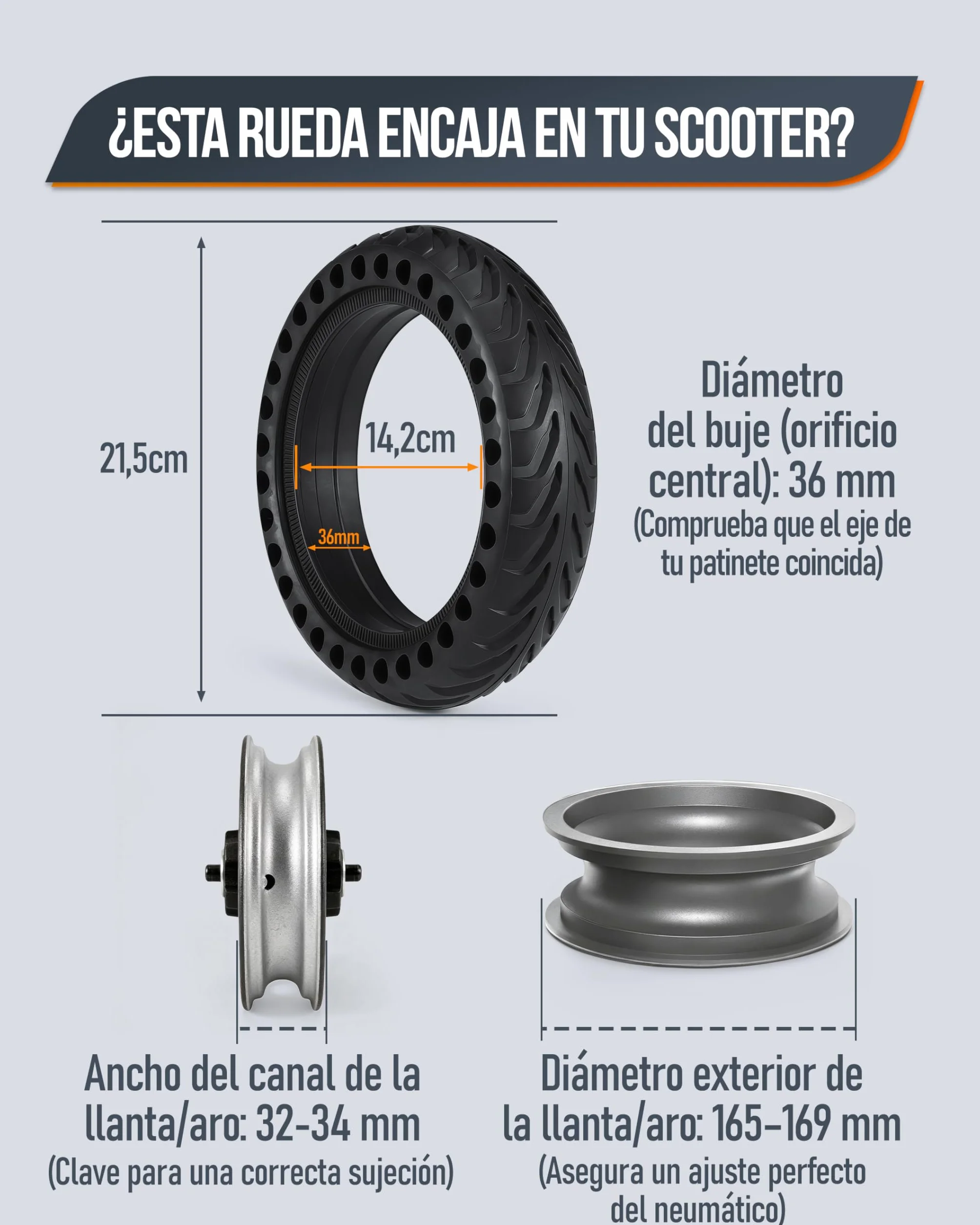 Rueda para Patinete Eléctrico 8,5 Pulgadas Neumático Antipinchazos Xiaomi M365/M365 Pro/M365 Pro2 Negro