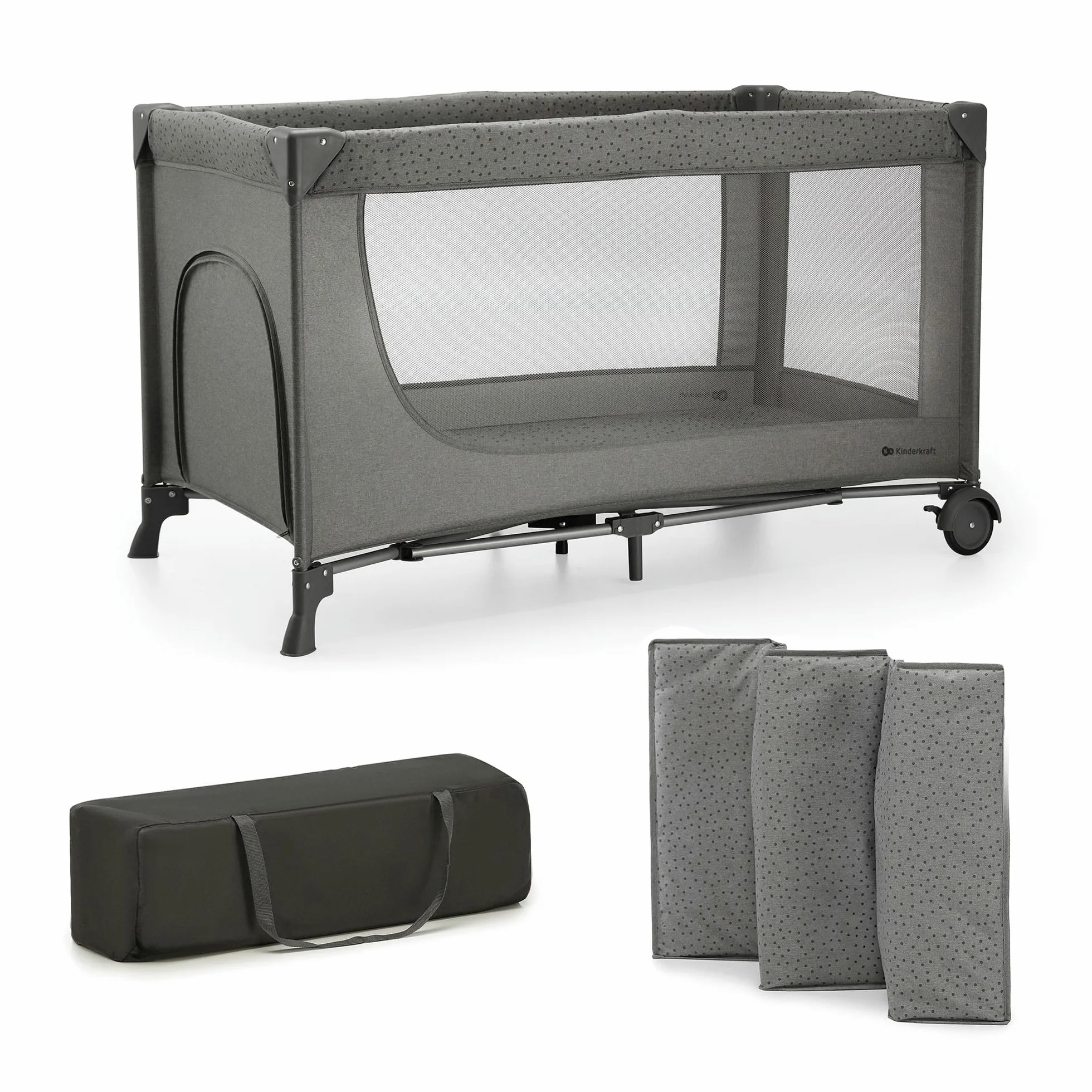 Kinderkraft Joy 2 Cuna de Viaje 3 en 1 para Bebé hasta 25 kg, Plegado rápido, Entrada Lateral, Gris