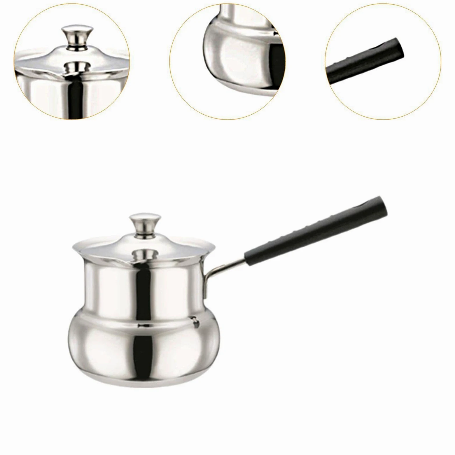 Amagogo Cafetera de Acero Inoxidable, Cafetera Turca, Calentador de Leche, Pequeña Portátil Universal, Sartén para Derretir Chocolate con Mango Cómod, Forma de tambor 720ml, tal como se describe