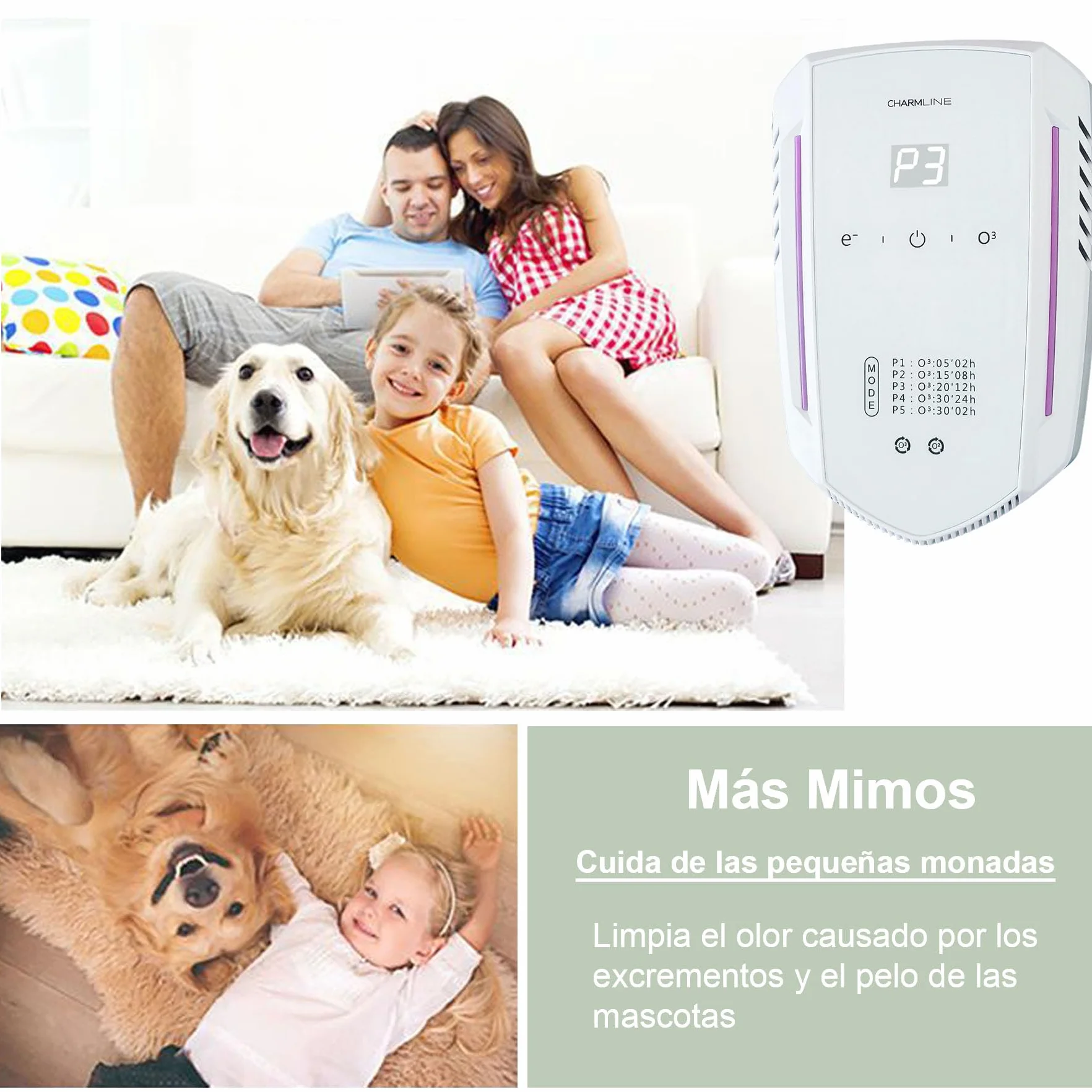 Charmline Purificador de Aire con Ozono e Iones Negativos, Eliminador de Olores, Generador de Ozono para Hogar