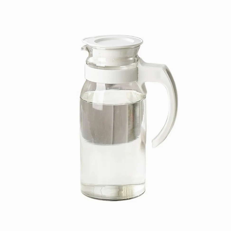 Jarra Agua Fria Hervidores de Agua de Vidrio de Gran Capacidad con Tapa y asa Jarra for Jugo, té, Leche, dispensador de Bebidas, Olla de 1100 ml Jarra Agua Detox Frutas(Blanco)