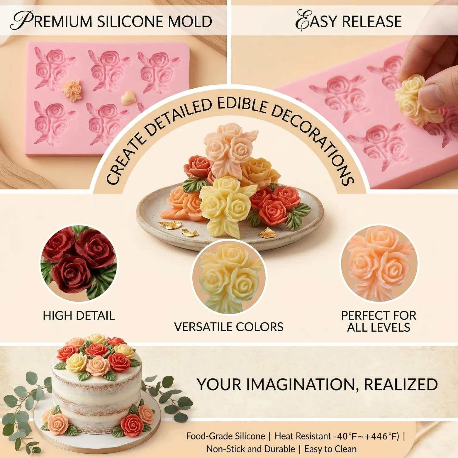 Molde de silicona con 6 cavidades para decoración de pasteles, para bodas, día de San Valentín, fiesta de cumpleaños, aniversario, cupcakes, chocolate, galletas, gelatina, pasta de flores, jabón