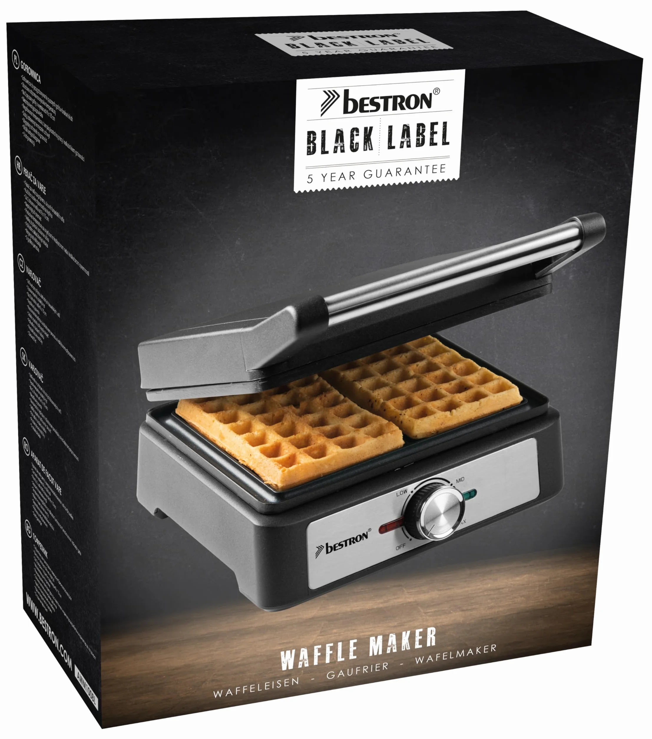 Bestron Gaffles belgas, gofrera de Bruselas para dos gofres gruesos, con revestimiento antiadherente y mango Cool Touch, Black Label Collection, Color: negro mate