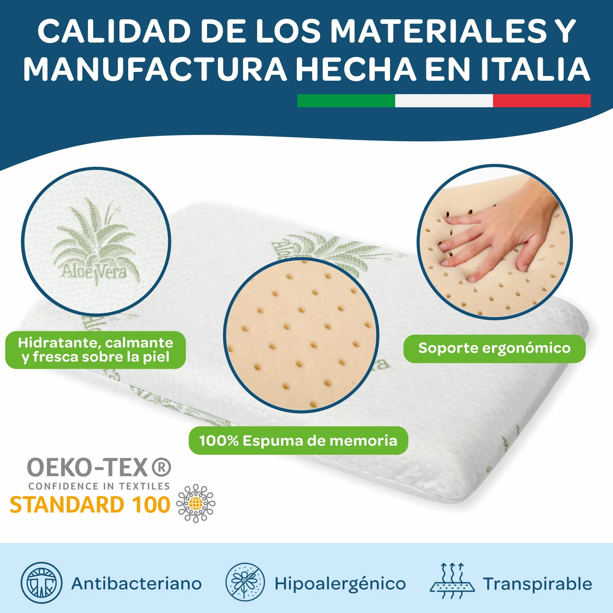 DOLCI SOGNI Almohada Bebé Viscoelástica Ergonómica Hipoalergénica Memory Foam Transpirable Cojín Suave Funda Aloe Vera Lavable