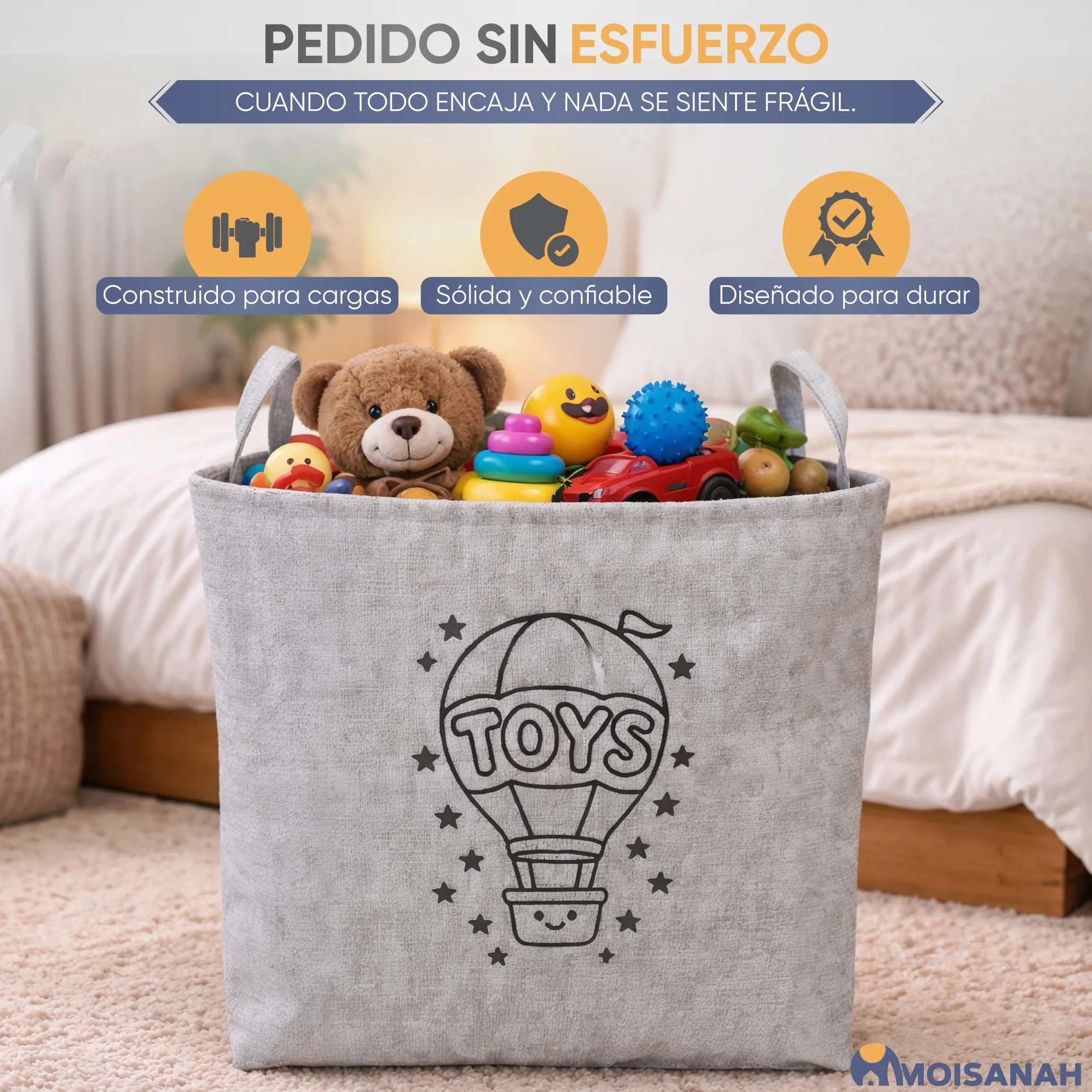 Cesto Ropa Sucia Plegable 2 en 1 – Cesta Ropa Sucia y Juguetes de Gran Capacidad – Organizador Infantil y Familiar para Dormitorio, Baño y Lavadero – Impermeable con Asas Reforzadas, Gris