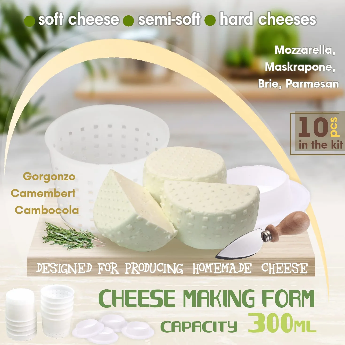 Moldes de queso pequeño Kit cesta para hacer queso cheddar 300 ml