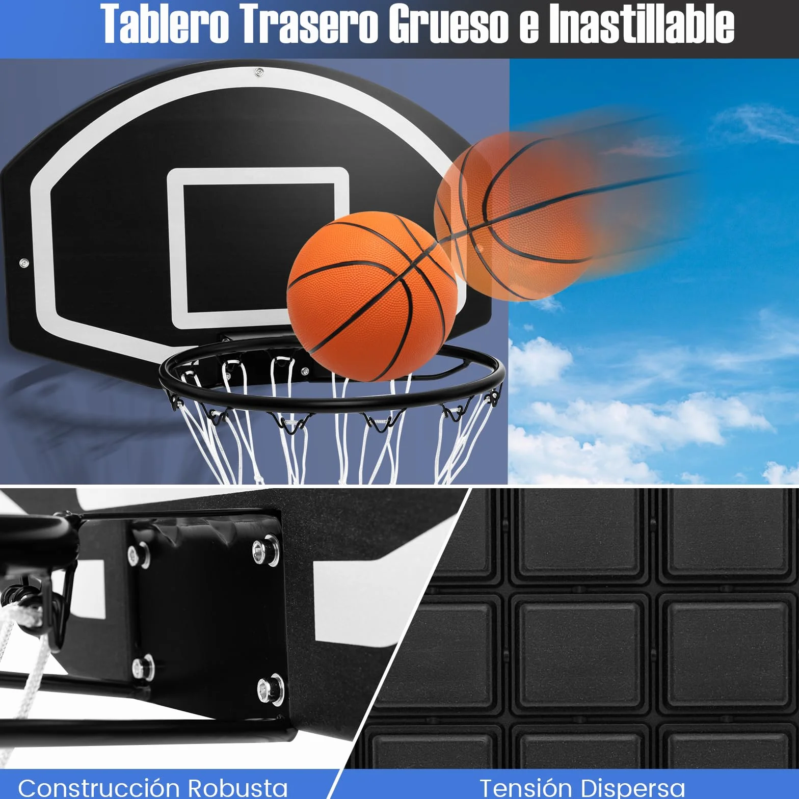 GOPLUS Canasta Baloncesto Montada en la Pared, Tablero 72x45,5cm Exterior e Interior
