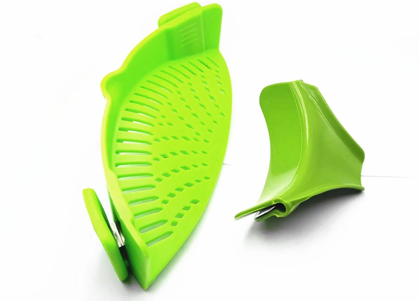 Colador de silicona con clip con boquilla de vertido sin BPA para drenar alimentos mientras cocinas o viertes líquidos, tamaño universal que se adapta a la mayoría de sartenes, ollas y cuencos