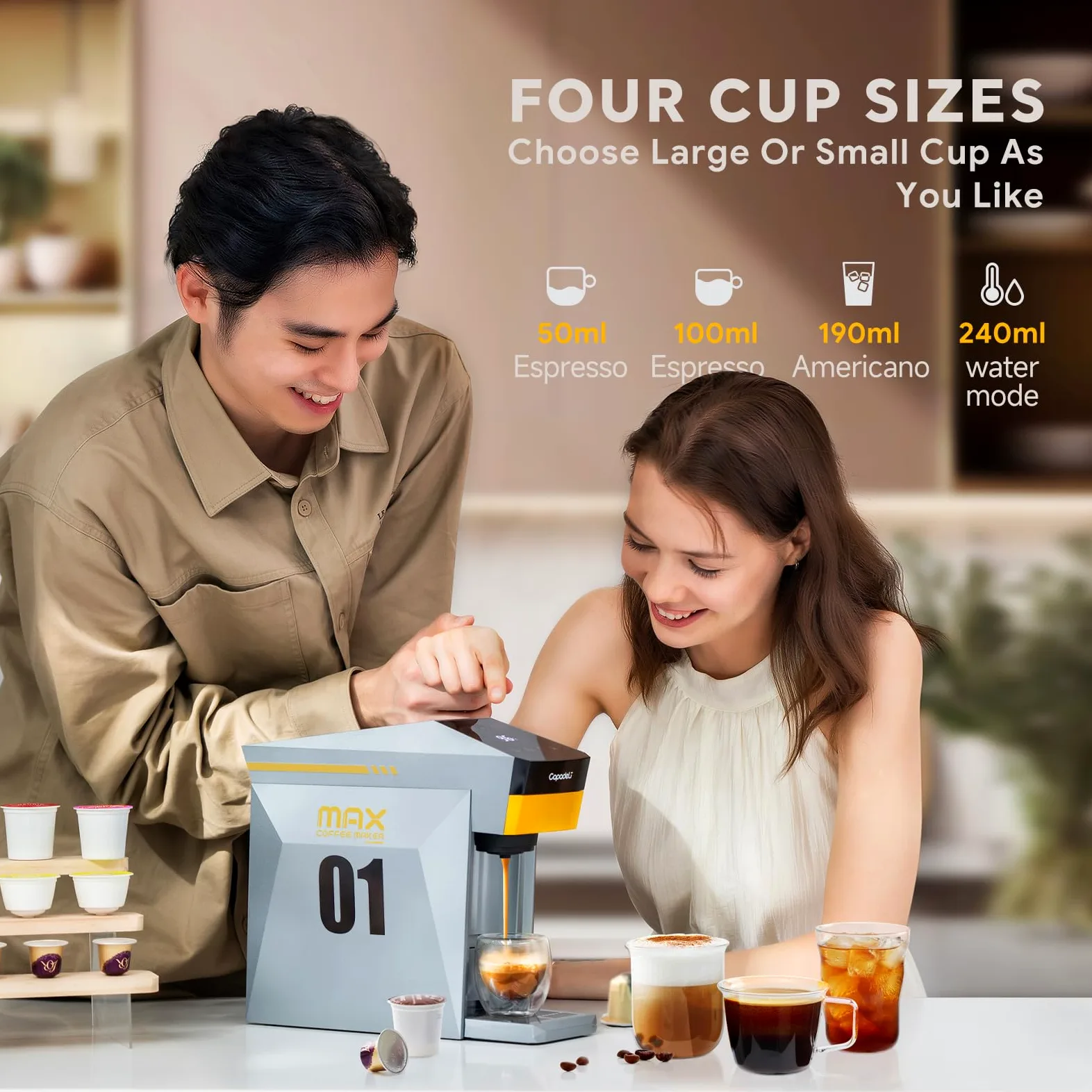 Máquina de café espresso multifuncional 4 en 1, 19 bares, para cápsulas de café NES-presso Original/lor/Dolce Gusto/molido, pequeña máquina automática de café (gris)