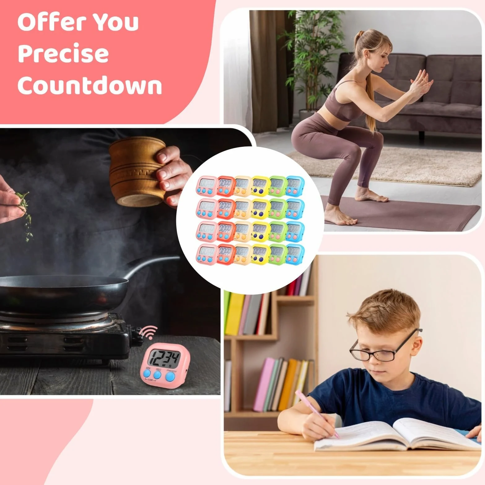 24 temporizadores digitales, temporizador magnético de cuenta regresiva con pantalla LCD grande y alarma fuerte, perfecto para aula, ejercicio y cocina