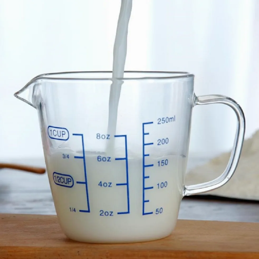 1 taza de cristal borosilicato vaso medidor con intervalos de 50 ml escala nuevos accesorios de cocina fácil de medida Líquido polvo tazas de leche