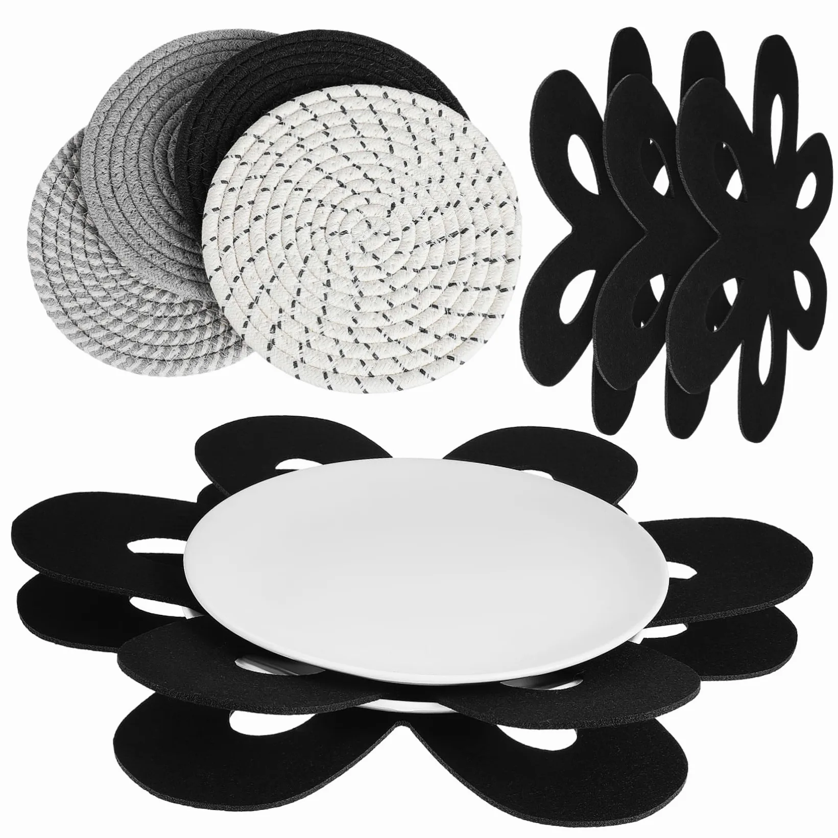 Mikinona Juego de Protectores para Sartenes Redondos Antideslizantes de Fieltro con Forma de Flor, Accesorios Esenciales de Cocina y Soporte para Ollas