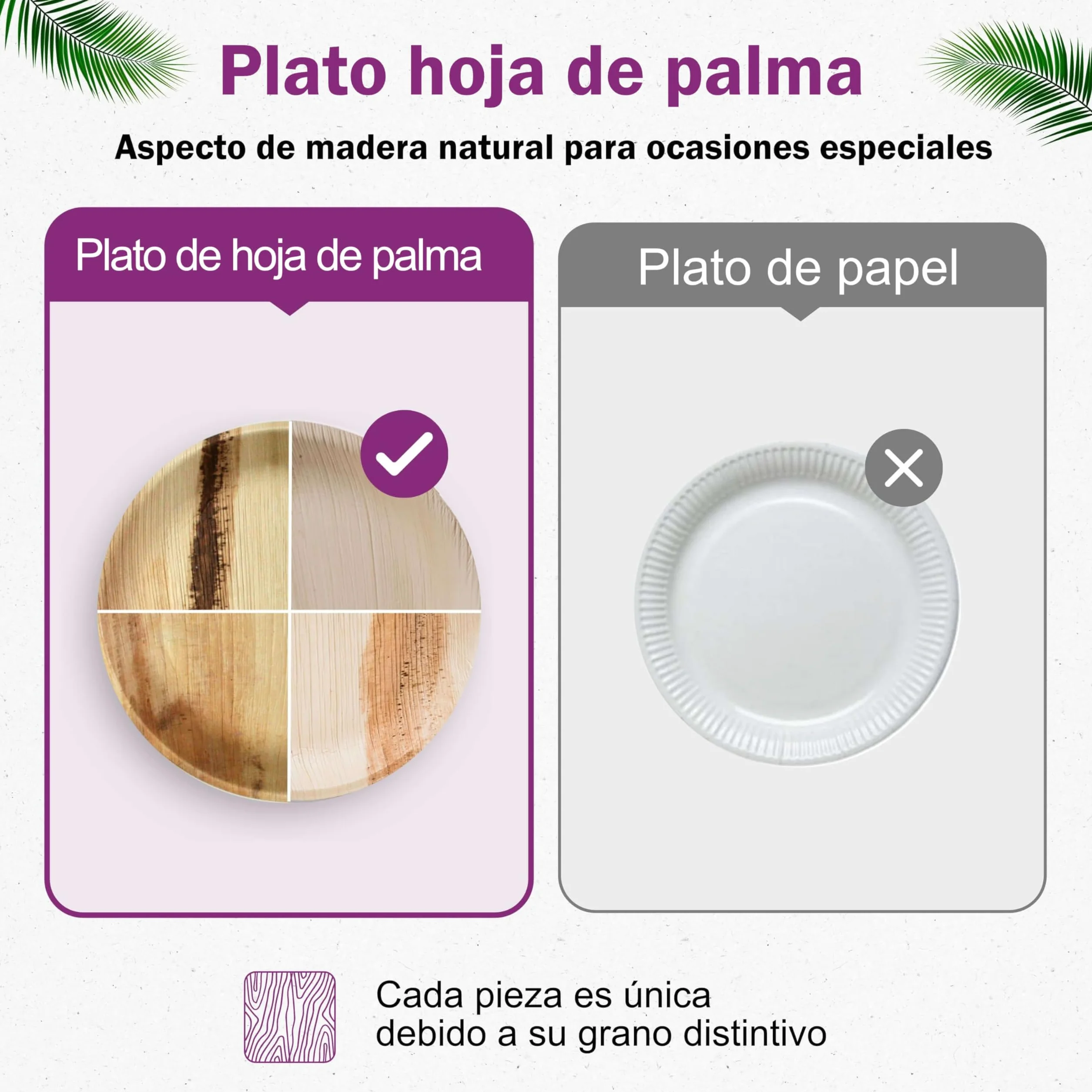 25 Platos Desechables de Hoja de Palma Orgánicos - Redondo Ø 15 cm - Vajilla Ecológica Elegante - Estable, Natural y Compostable - Menaje para Fiestas o Cocktail
