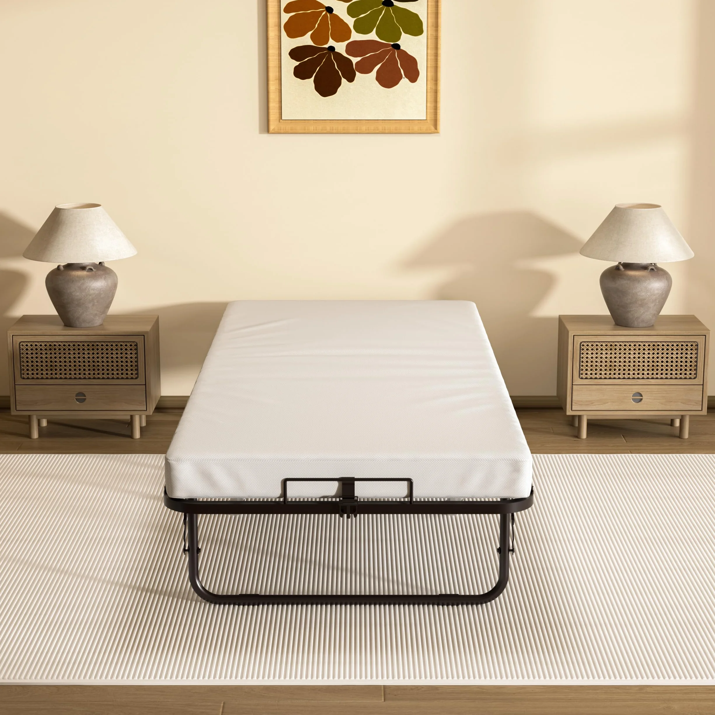 DEWINNER Cama Plegable 90x190 | Cama para 1 Persona con Colchón de 10 cm | Somier Individual de Listones de Madera de 90 x 190 | Camas Ahorra Espacio con Ruedas | Cama con Colchon Plegable