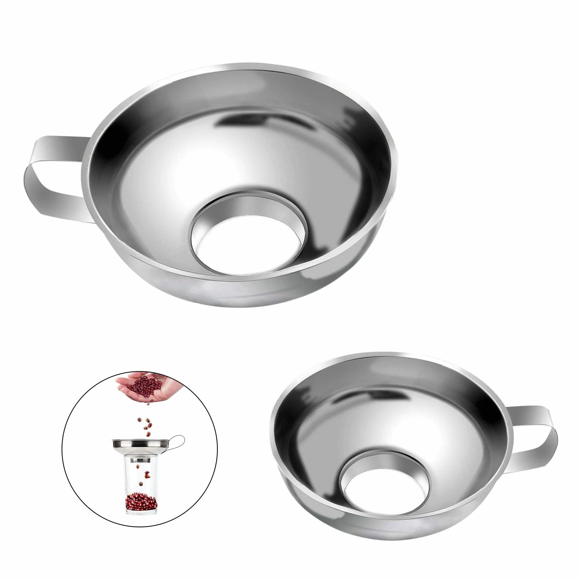 Acero Inoxidable Mermelada Embudo 2pcs Latas Anchas Juego de Embudo de Cocina Jam Canning Funnel para el Transporte de Líquidos Aceites Polvos Frijoles