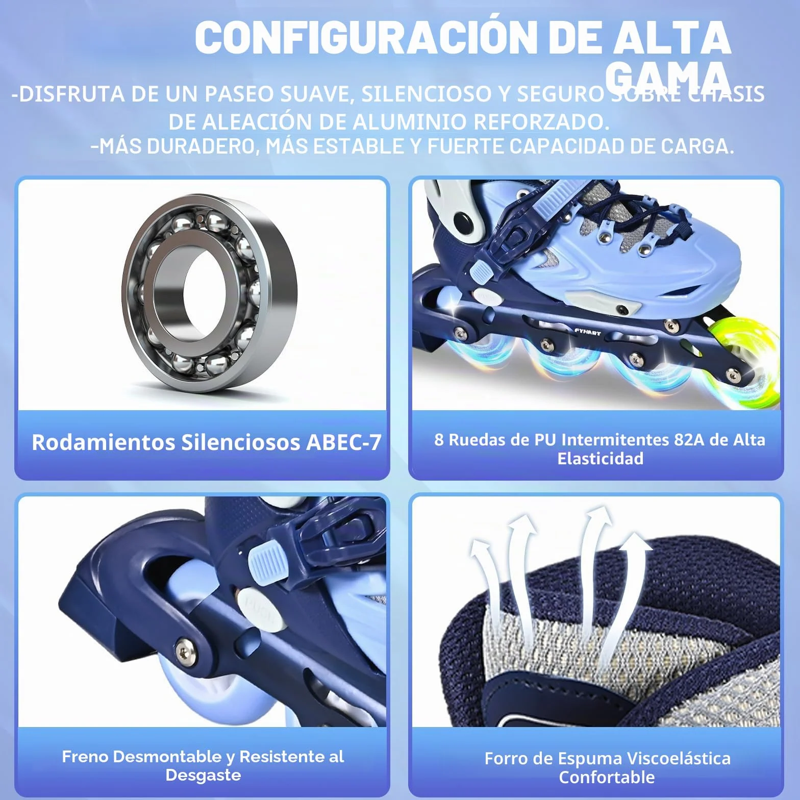 Patines en línea Ajustables para niños y niñas, 4 Ruedas con Ruedas Luminosas, Azul y Verde