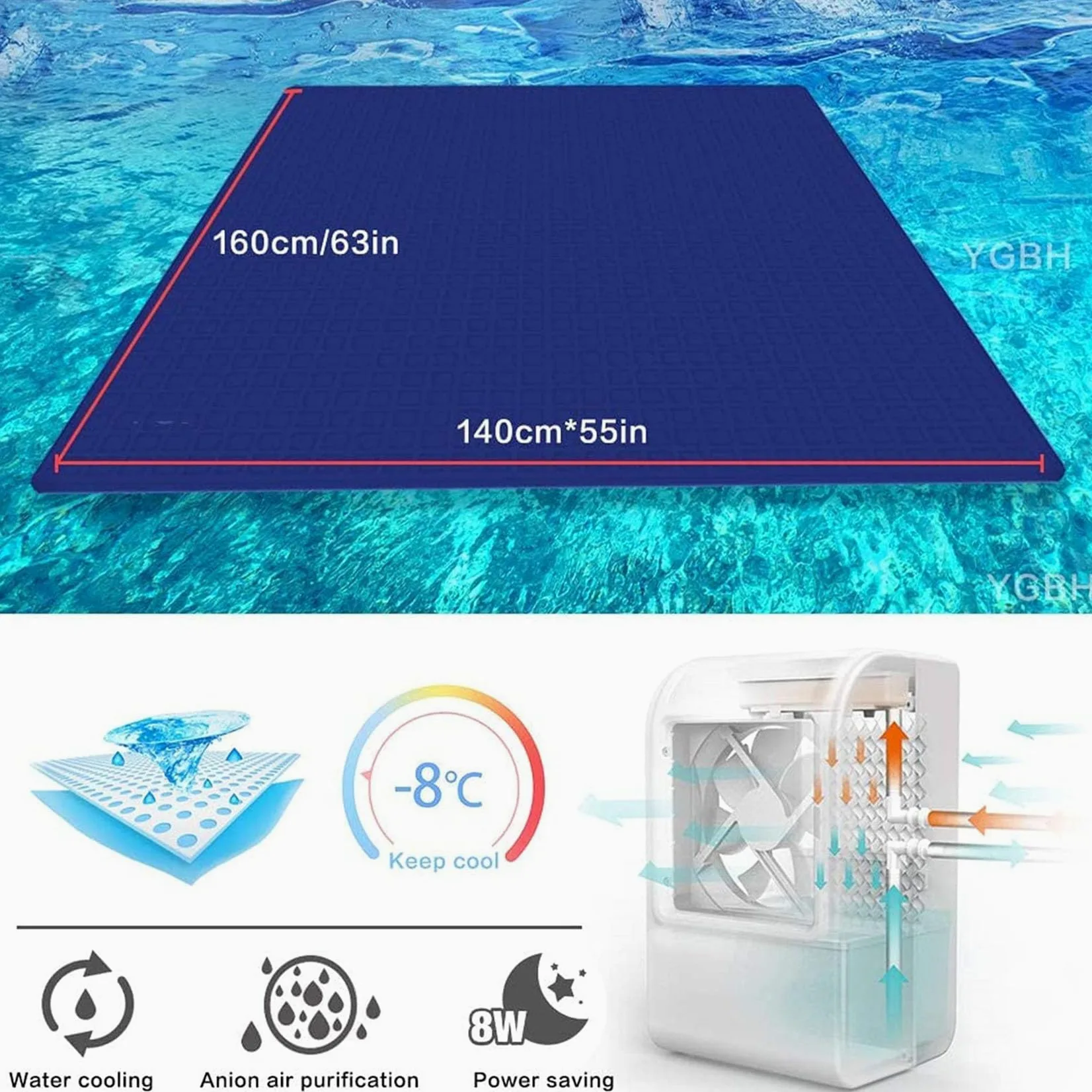 Almohadilla de colchón de enfriamiento eléctrico para los calientes, topper refrigerado por agua con tanque 2.5L, 8W de baja potencia, control de temperatura ajustable para la noche de descanso Sp, ca