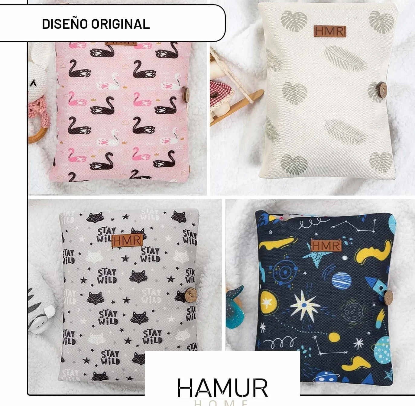 HAMUR HOME Bolsa De Pañales 2 En 1 Y Bolsa De Cosméticos - Organizador Para Bebés (Leaves)