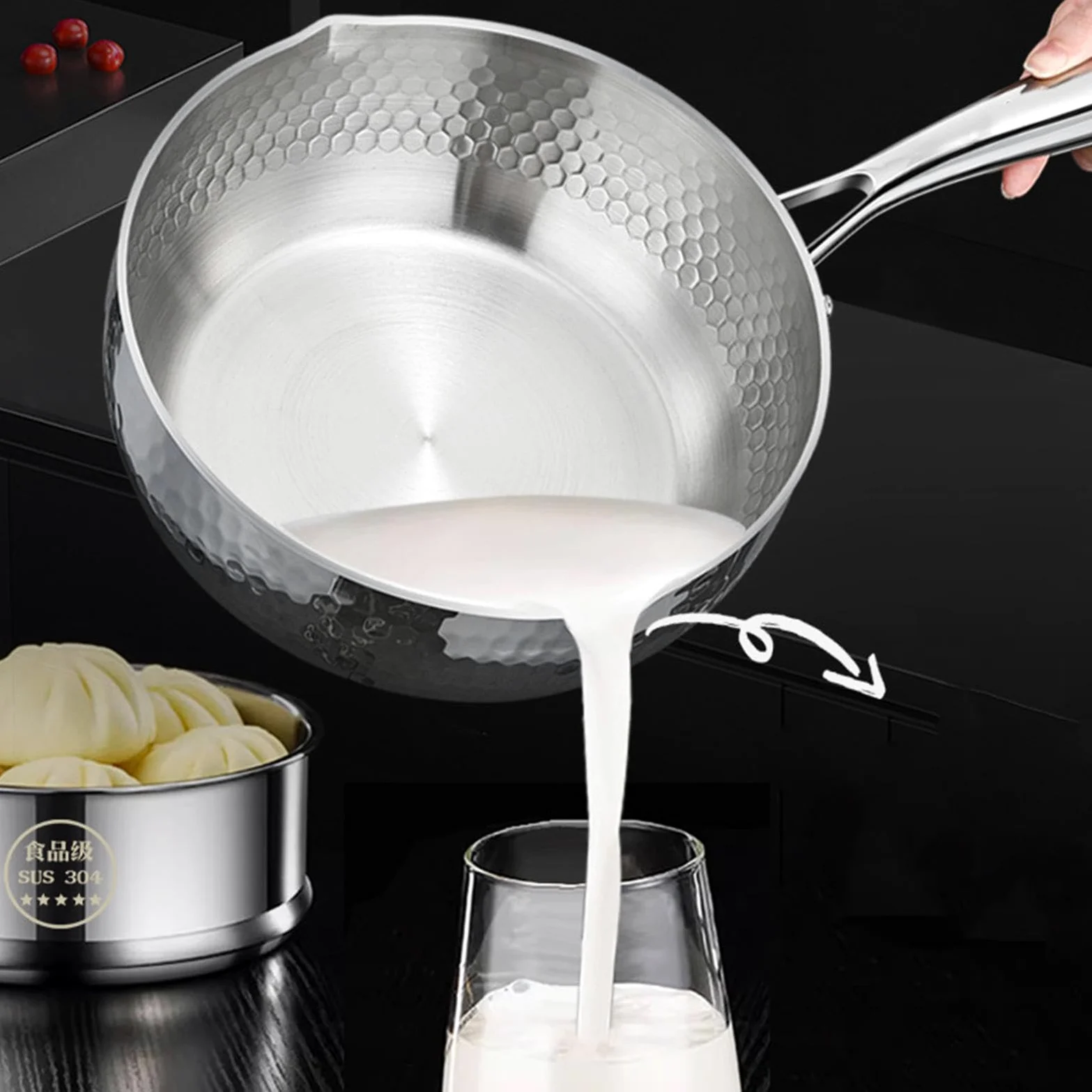 Cazo Con Tapa Antiaderente Con Tapa, Asa Y Vertedor | Cazo Pequeño Para Vapor Y Salsas Cocinar, Freír, Cocción Lenta, Hervir, Sopas, Comidas Saludables, Compatible Con Inducción