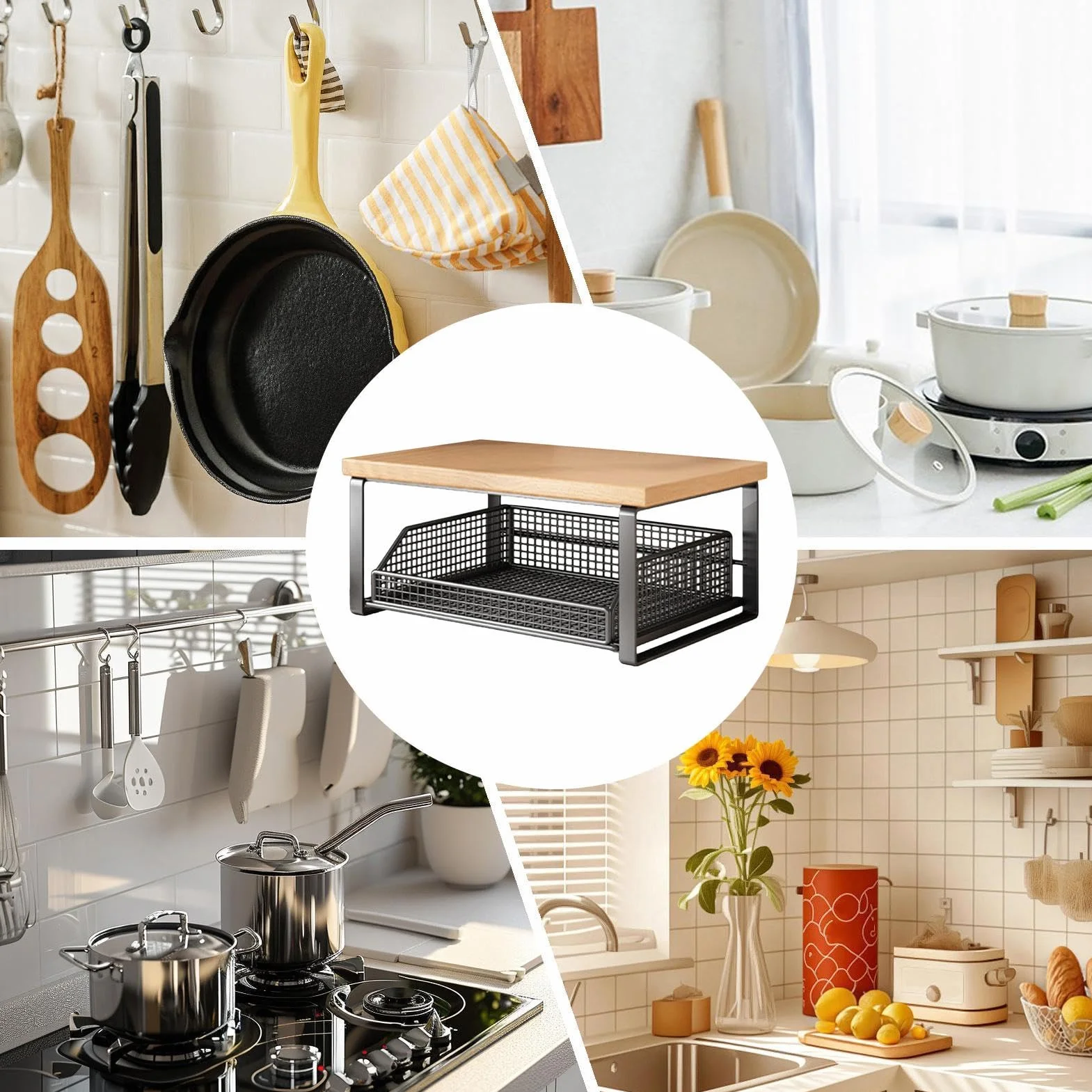 Cesta de almacenamiento de cocina multiusos: soporte para organización de 37 x 26 x 18 cm, contenedor para cápsulas de café, contenedor de encimera que ahorra espacio, usos versátiles de solución de a