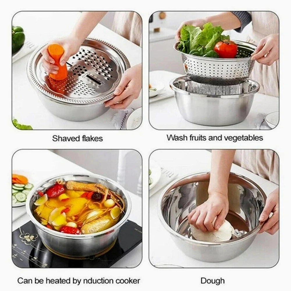 Lanzi 3 Unids/Set Cuenca De Cocina De Acero Inoxidable/Colador, Cocina Colador De Malla Fina Canasta De Lavado De Vegetales, Verduras Multifuncionales Filtro De Fruta (Size : 28cm)