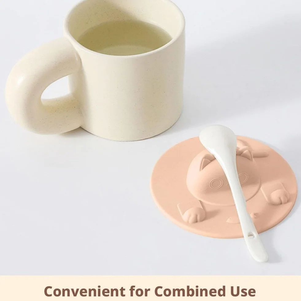 2 tapas para tazas de té, 2 tapas de silicona con diseño de gato, 4 en silicona, soporte para bolsas de té y exprimidor con soporte para taza de té, tapa para lavavajillas, para té de leche de café