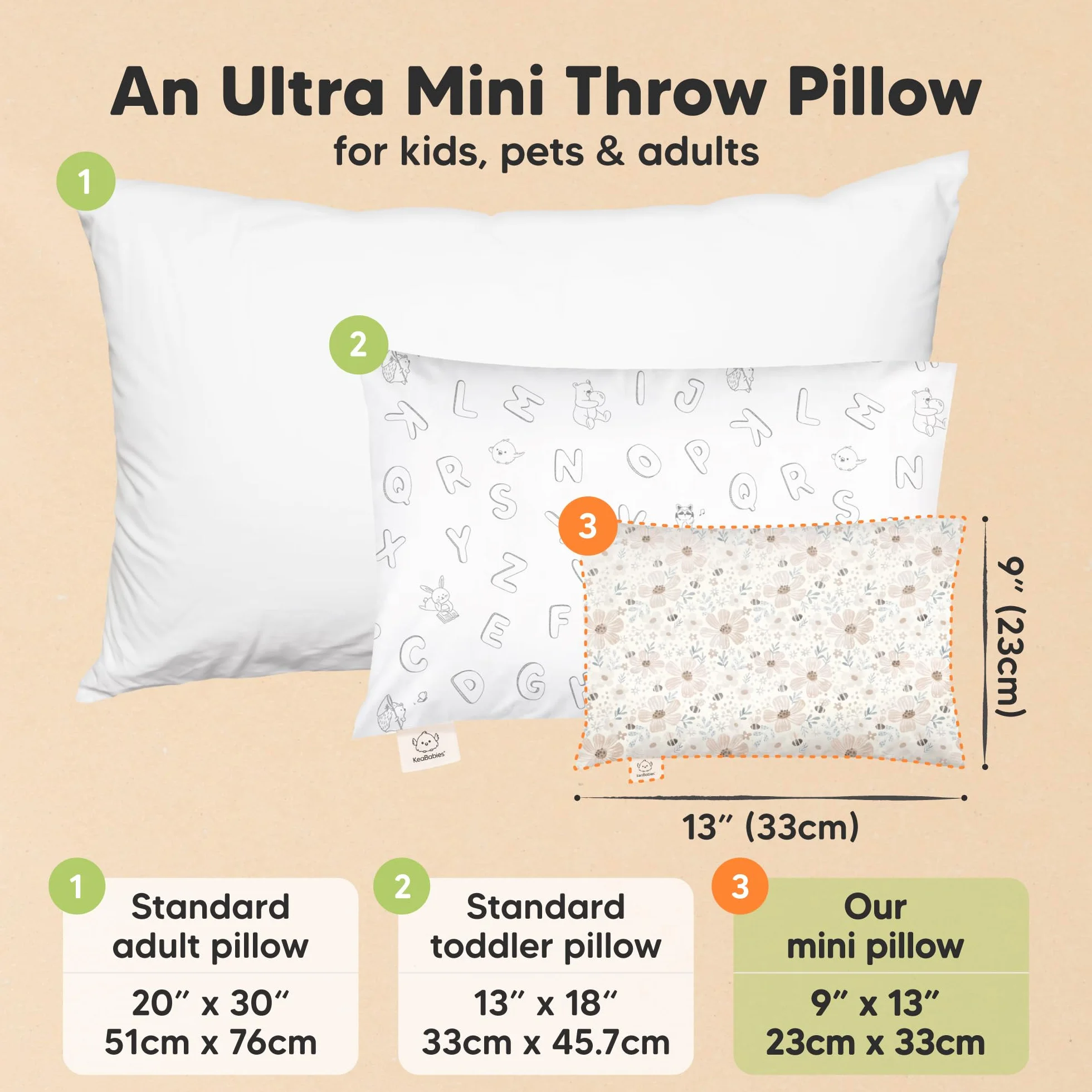 KeaBabies Mini Almohada para Niños Pequeños con Funda de Algodón Orgánico, 9 x 13 Pulgadas, Suave