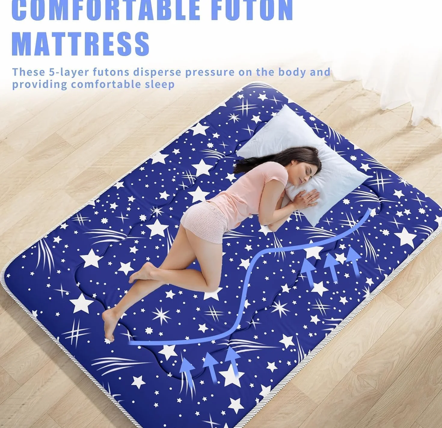 Kiseely Colchones para futones, Colchón futón japonés, Tatami Plegable, portátil, con Bolsa y Correa, para Dormitorio, colchón de Suelo Grueso, colchón Enrollable para Acampar (Azul RC1, 120X200cm)