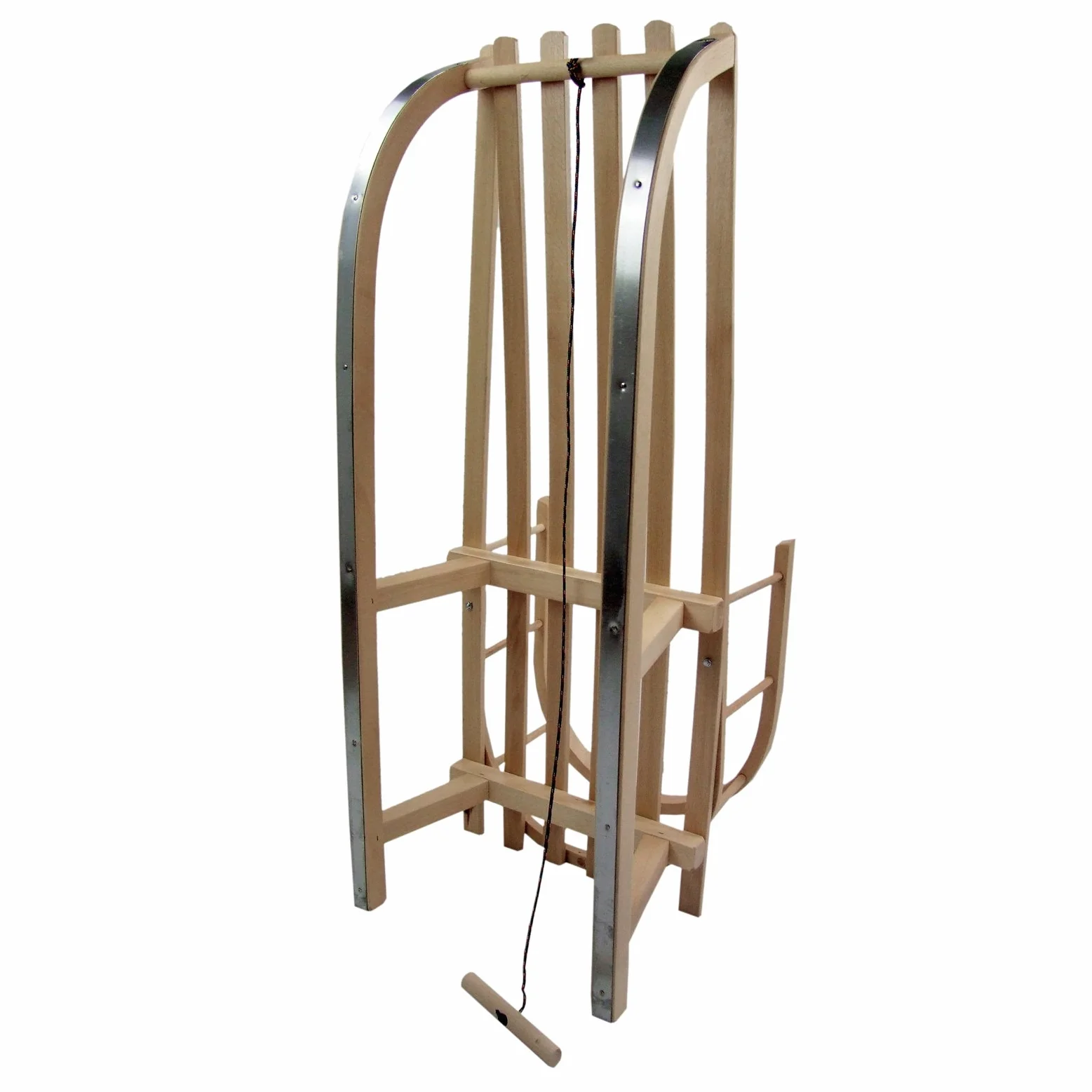 Trineo de madera con respaldo y remolcador para niños