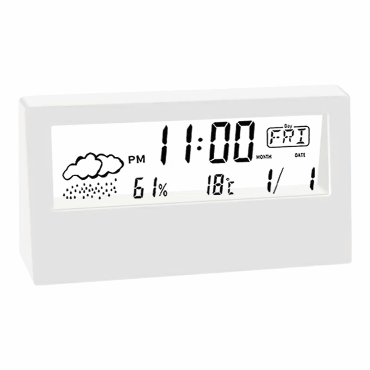 Reloj despertador de mesita de noche, reloj electrónico transparente de escritorio, escritorio digital ABS con pantalla de temperatura y humedad, hora de 12/24 horas, alarma de mesita de noche para