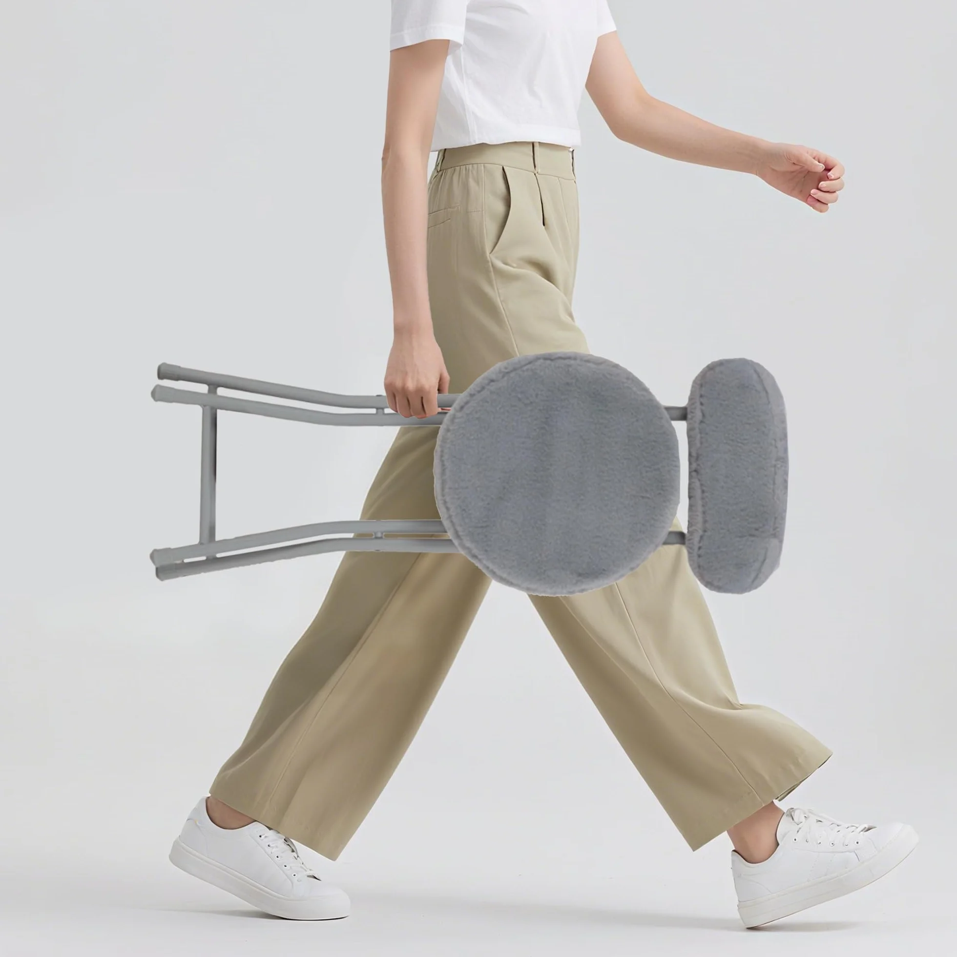 MEUBLE Cosy Juego de 4 Sillas Plegable Taburete con Respaldo y Reposapiés Tapizados de Piel, Estructura de Metal, Gris