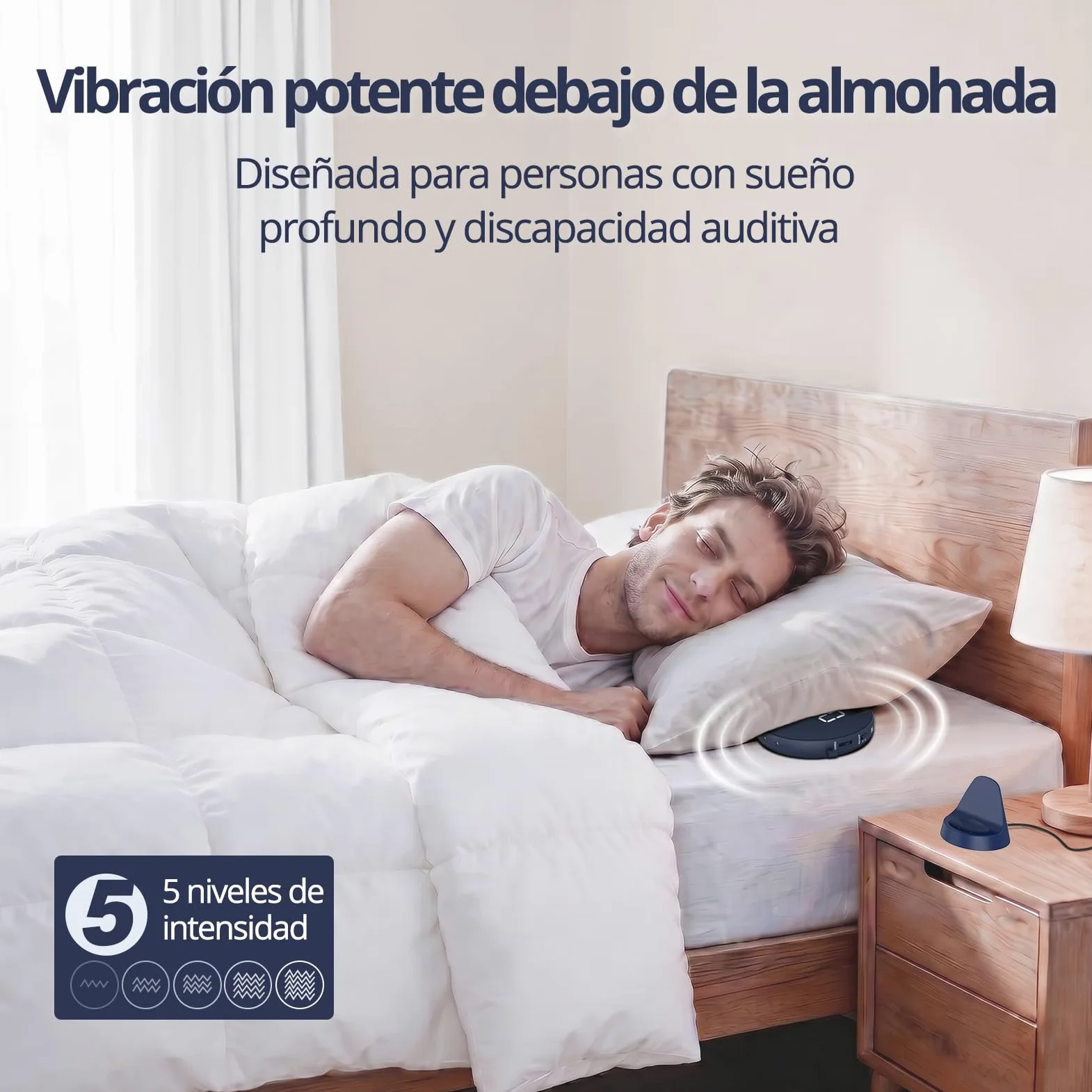 REACHER Despertador vibratorio para dormilones, Despertador Fuerte para Dormitorio, Alarma vibratoria bajo la Almohada, atenuación automática, sin Cables y Recargable, Ideal para sordos