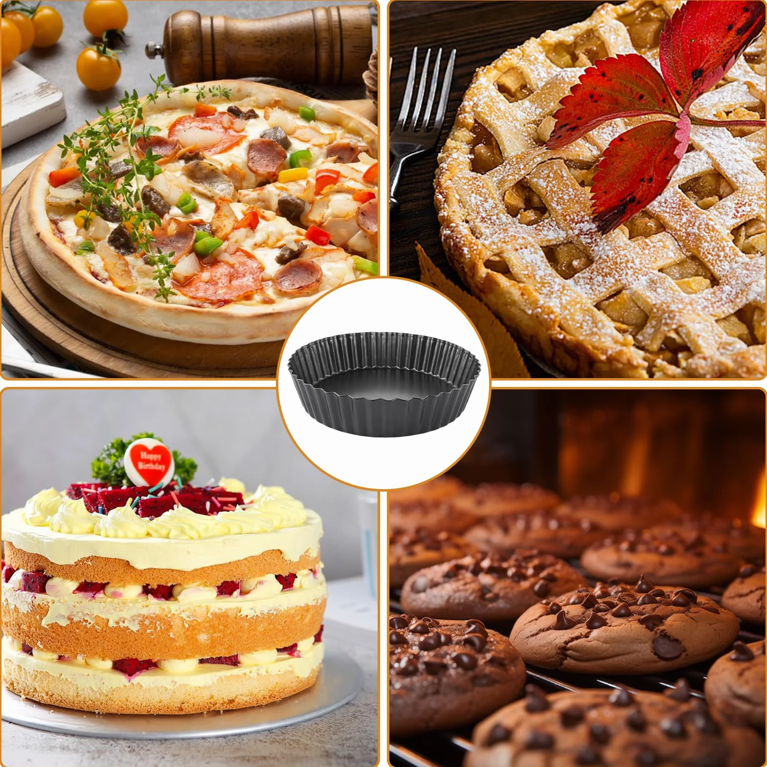 Juego de 2 moldes para tartas con base elevadora, 24 x 5 cm, antiadherente, forma de quiche, forma redonda, con base elevadora, molde para tarta, quiche, pastel