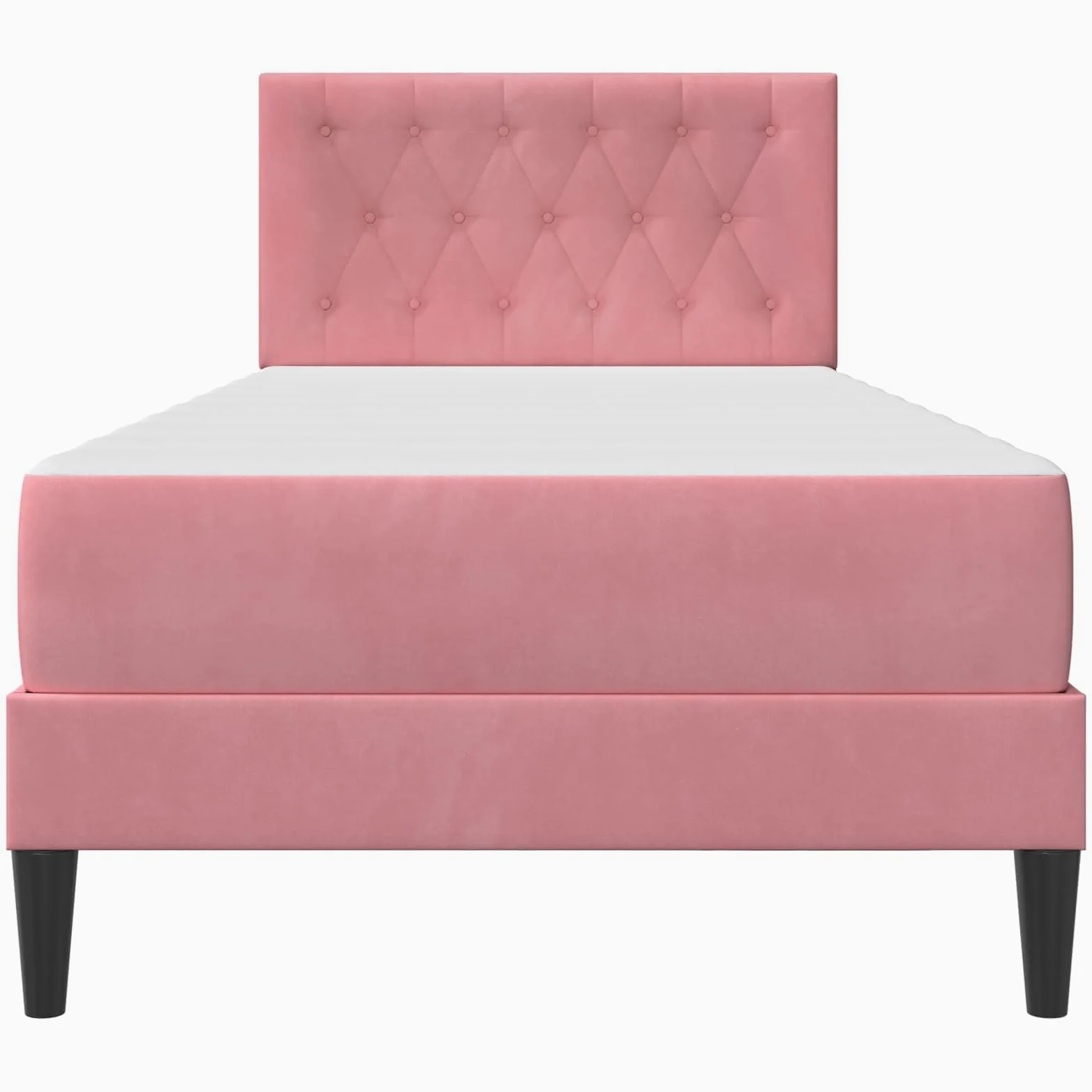 Estructura de cama con colchón de 100 x 200 cm de terciopelo rosa con cabecero, somier de láminas y espacio de almacenamiento, colchón de espuma fría transpirable, funda hipoalergénica, para