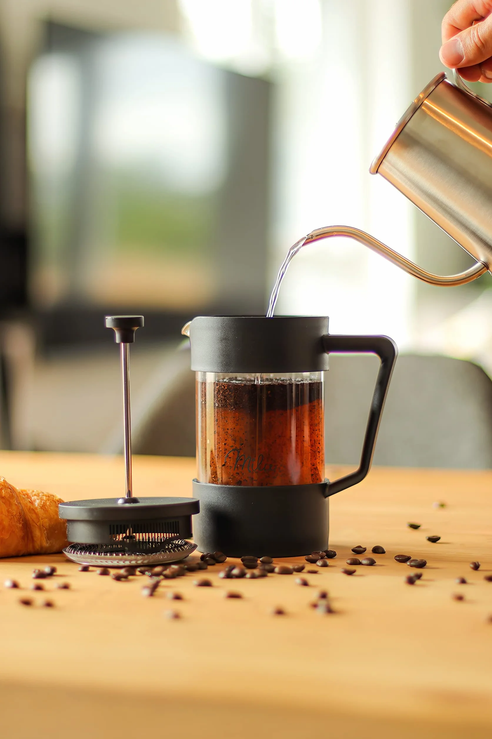 Milu Cafetera Francesa de Vidrio 600ml French Press Tetera Café Negro