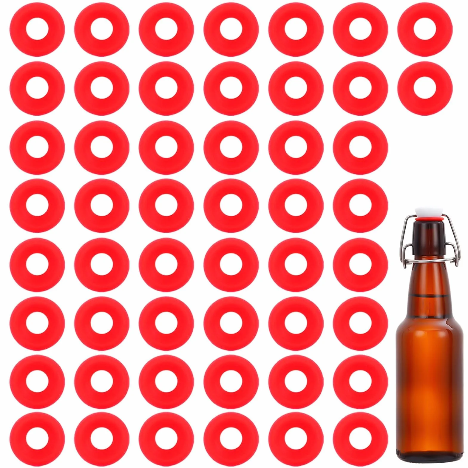 50 Piezas Juntas De Silicona, 24 MM Botella De Cerveza Con El Sombrero De Goma Rojo Con La Cubierta De Lavadora Colgante Juntas De Goma Arandelas De Goma Para La Cervecería Casera De La Botella