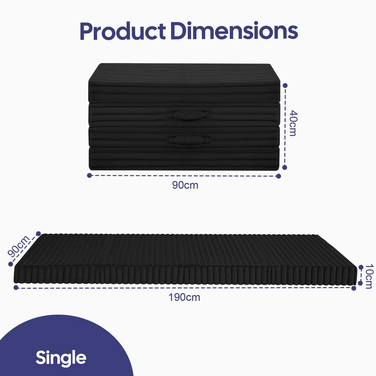MeMoreCool Colchón plegable individual, 190 x 90 cm, colchón de futón plegable de espuma de alta densidad con funda lavable, tapete portátil para dormir para invitados, viajes, camping, color negro