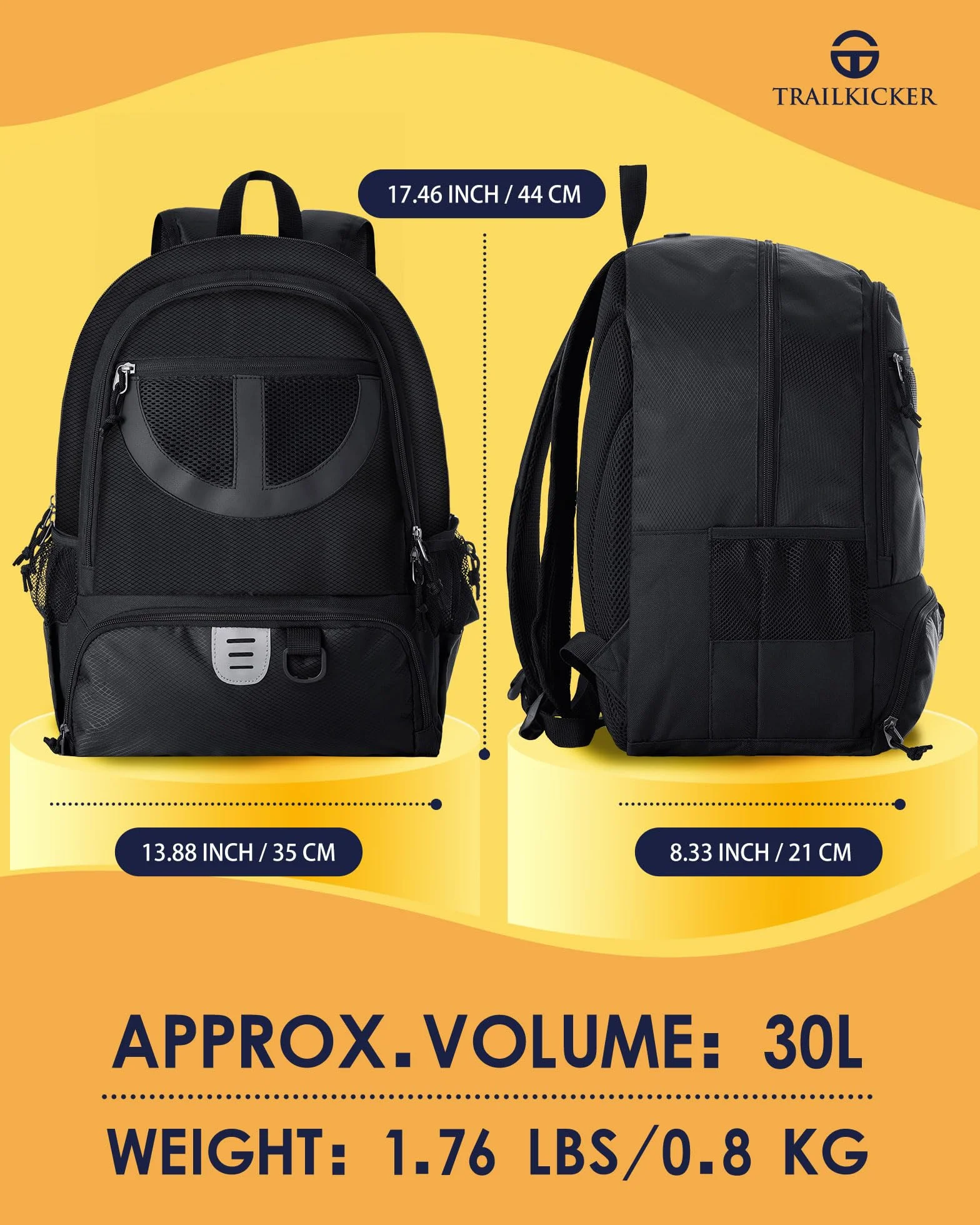 TRAILKICKER Mochila de Malla Negra para Baloncesto, Fútbol, Voleibol, con Compartimento para Pelota y Zapatos