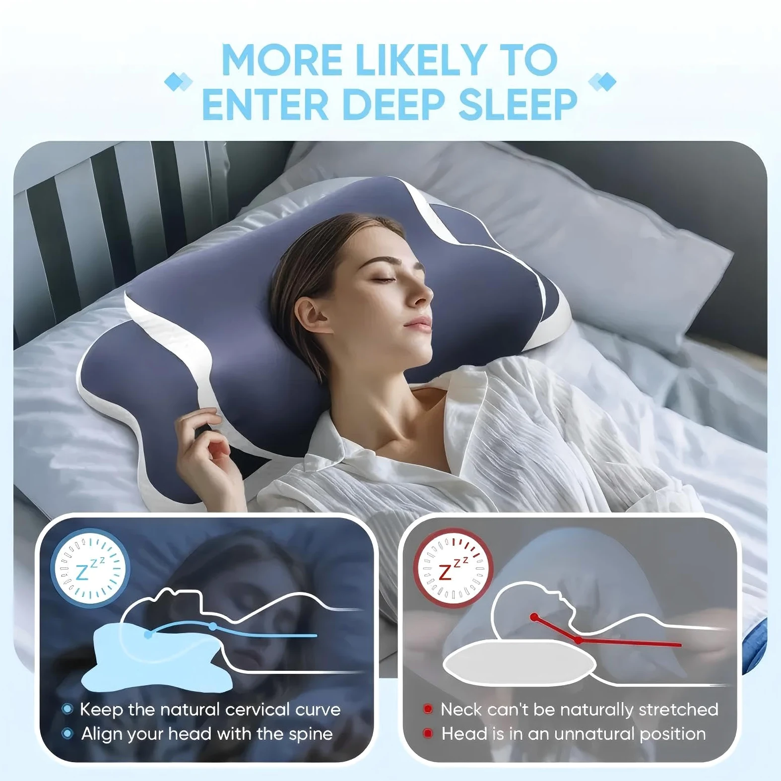 Almohada cervical de espuma viscoelástica, almohada ortopédica ergonómica contorneada para cuello, ideal para dormir de lado, espalda y estómago, soporte para el cuello, para personas de mediana edad