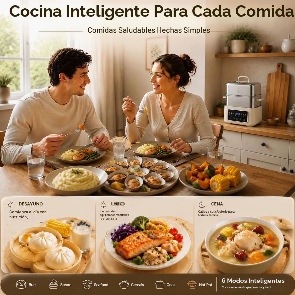 Fulgutonit 12.5L Vaporera Eléctrica de Acero Inoxidable 304 | 2 Niveles, 6 Programas Inteligentes, Temporizador de 24 Horas, Vaporera y Hot Pot 2 en 1, Cocina Multifunción