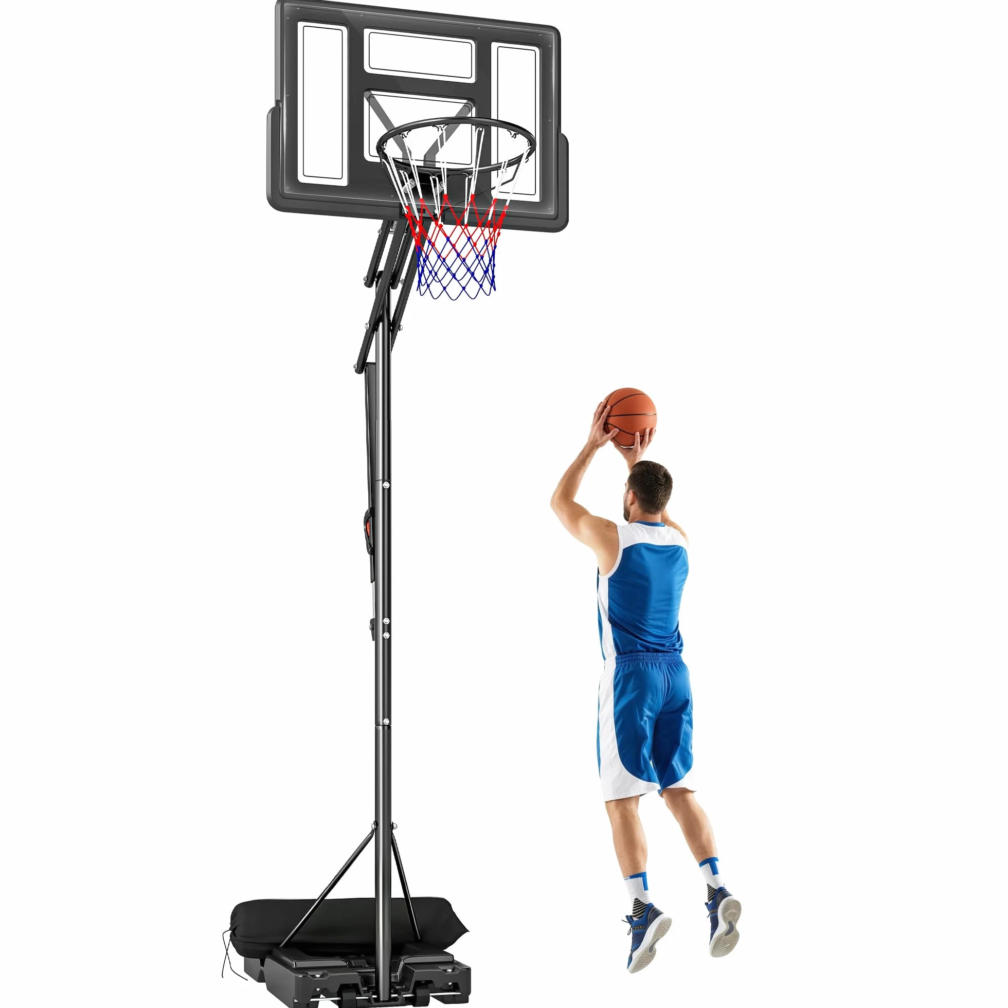 SPORTNOW Canasta de Baloncesto Exterior Altura Ajustable 5 Niveles 235-305 cm Portátil con Ruedas Base Rellenable