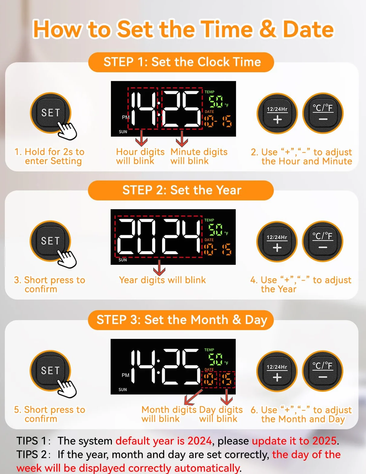 Despertador digital con función de proyección, Reloj despertador con proyector de 350°, termómetro, fecha, pantalla grande, 10 tonos de llamada, Snooze, DST manual, Reloj despertador para dormitorio