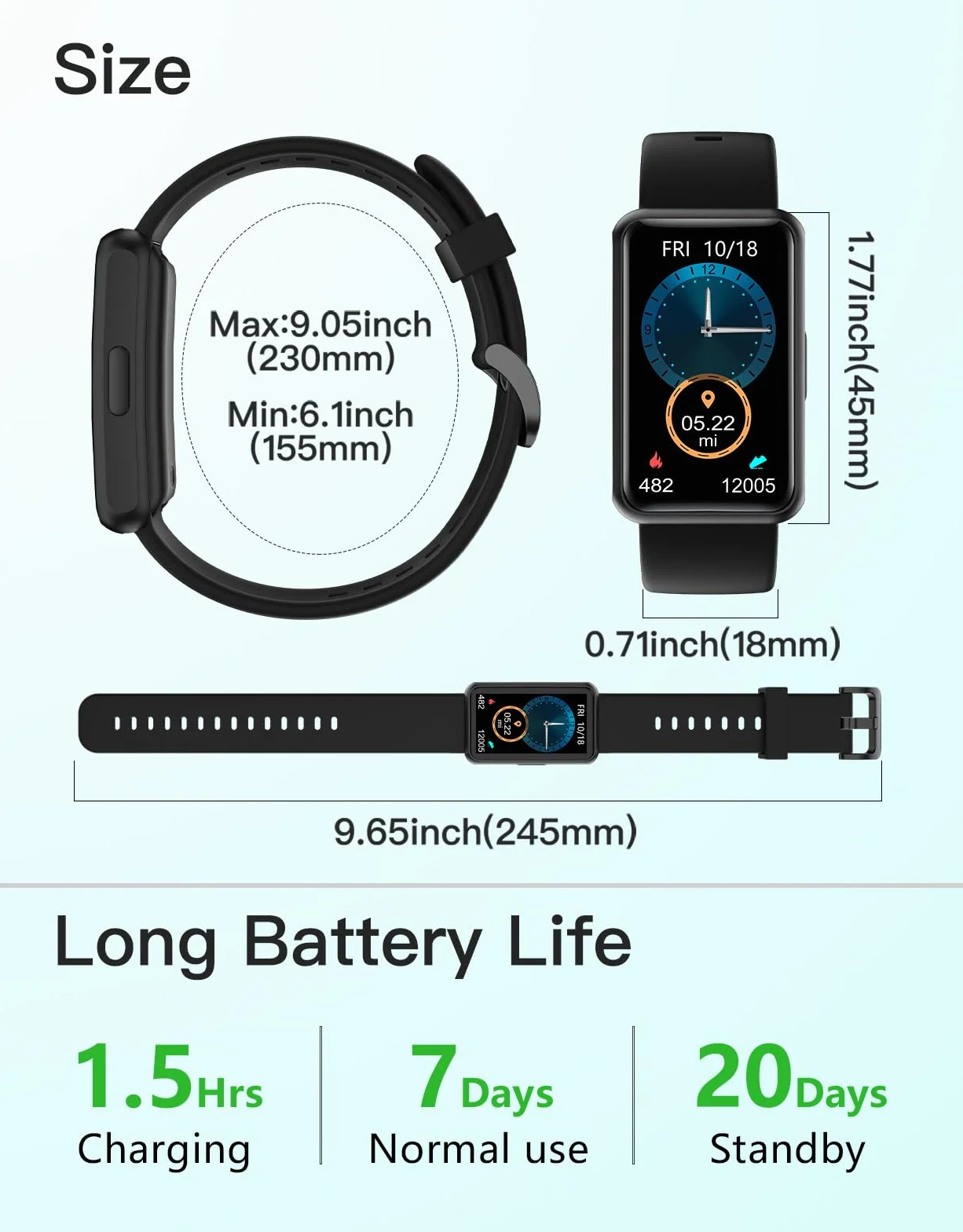 HUAKUA Smartwatch Sin Bluetooth,Sin Aplicación,Pulsera de Actividad 1.47 Pulgadas con Contador de calorías,Monitor de sueño,Despertador,Cronómetro,Impermeable IP68, Temporizador para Caminar